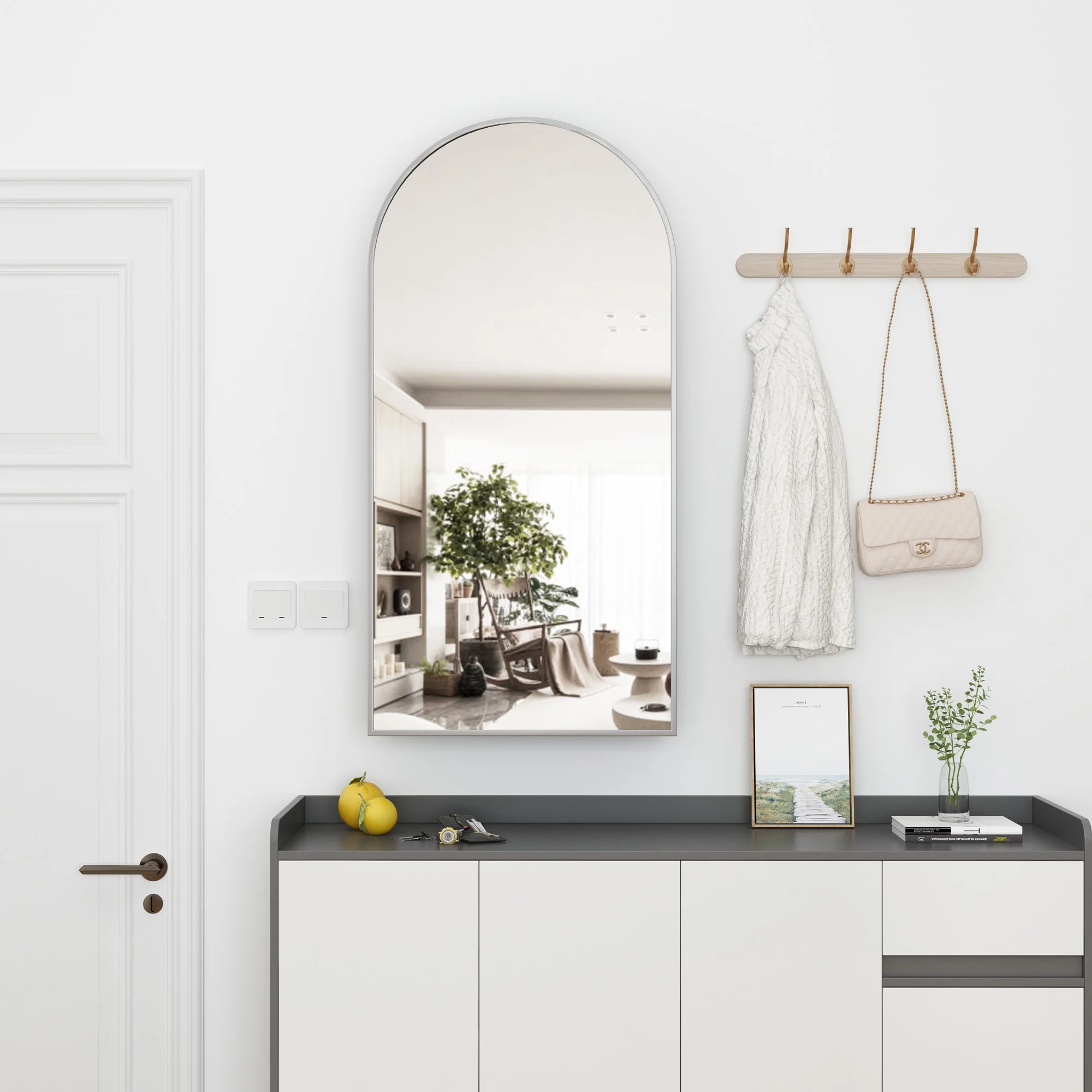 FKWin Arched Bathroom Medicine Cabinet with Mirror - Aluminum Framed Bathroom Mirror with Storage, Black Mirrored Medicine Cabinet, Wall Surface Mounted, 31.4"H x 15.7"W x 3.9"D