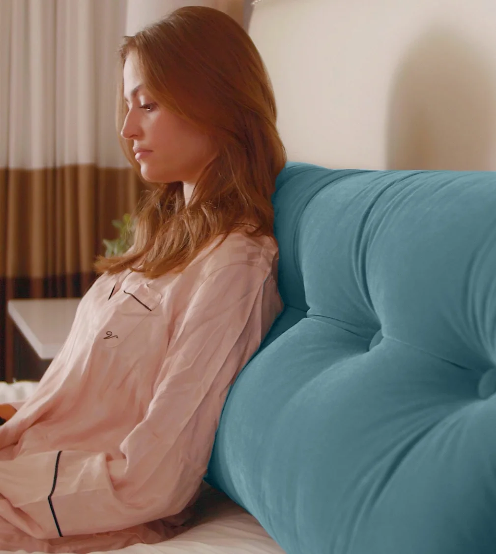 Peachwell Triangular Reading Bed Rest Pillow Large Bolster Cushion Headboard Backrest Wedge Pillow with Two Detachable Roll Pillows for Neck & Lumbar Support (Blue, Queen: 59 x 8 x 20 inches)