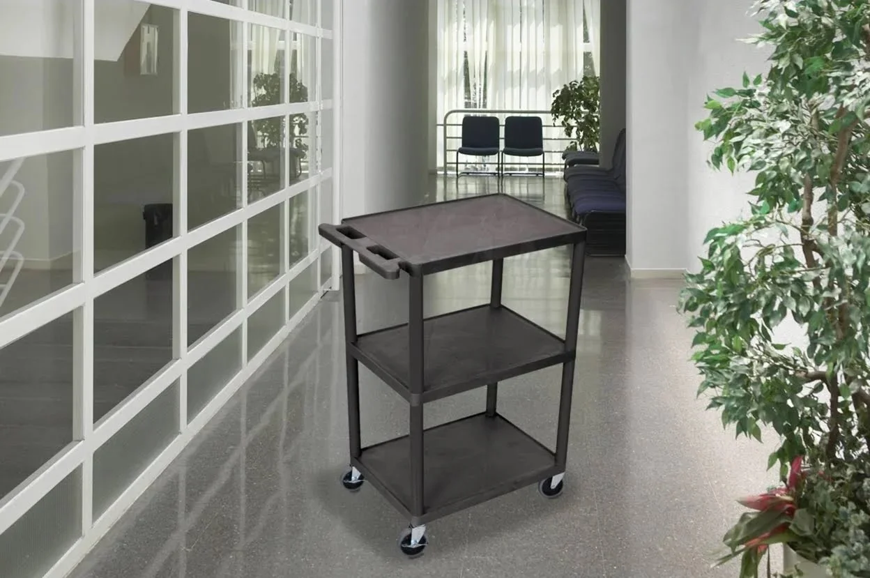 Luxor 18″ x 24″ Three Shelf Flat Utility Cart – Black