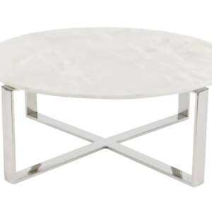 DecMode 31" x 18" White Ceramic Coffee Table with Marble Top, 1-Piece
