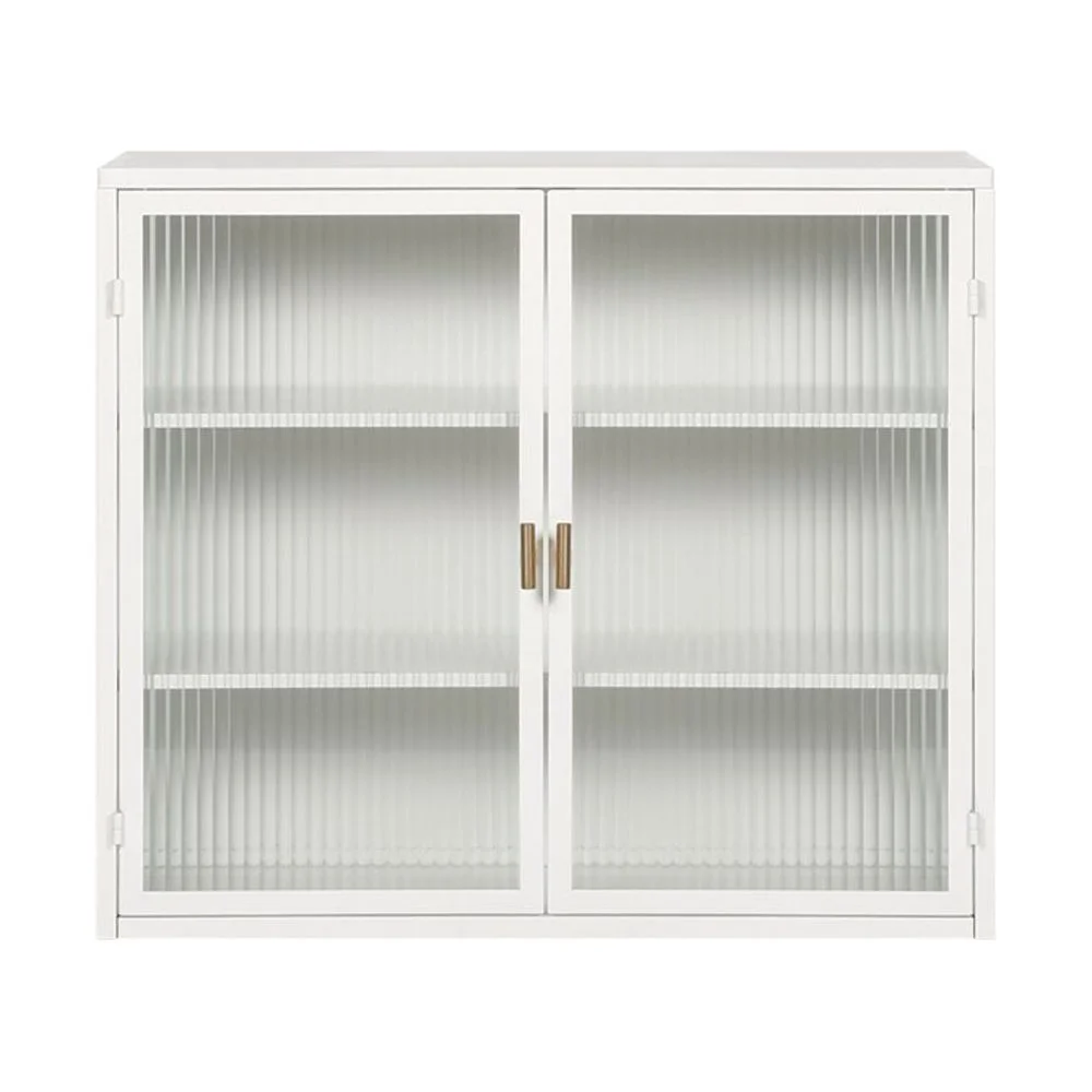 Hassch Wall Mounted Kitchen Pantry Sideboard with 2 Glass Doors, Metal Storage Cabinet Dining Cupboard for Bathroom Kitchen Living Room Dining Room, 27.56"L x 9.06"W x 23.62"H, White
