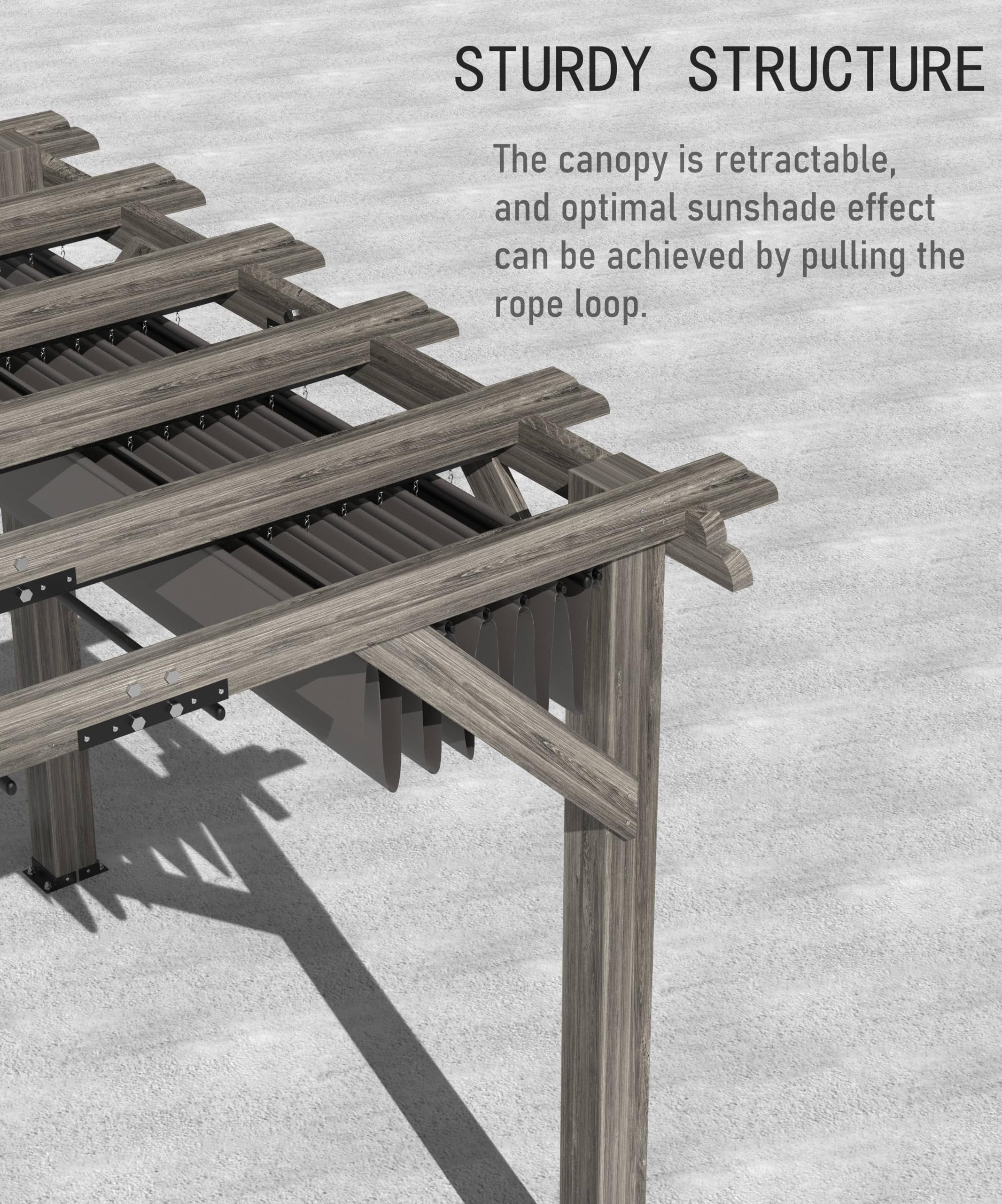 Garvee 10 x 10 feet Wood Pergola, Retractable Shade Canopy, Oak Color
