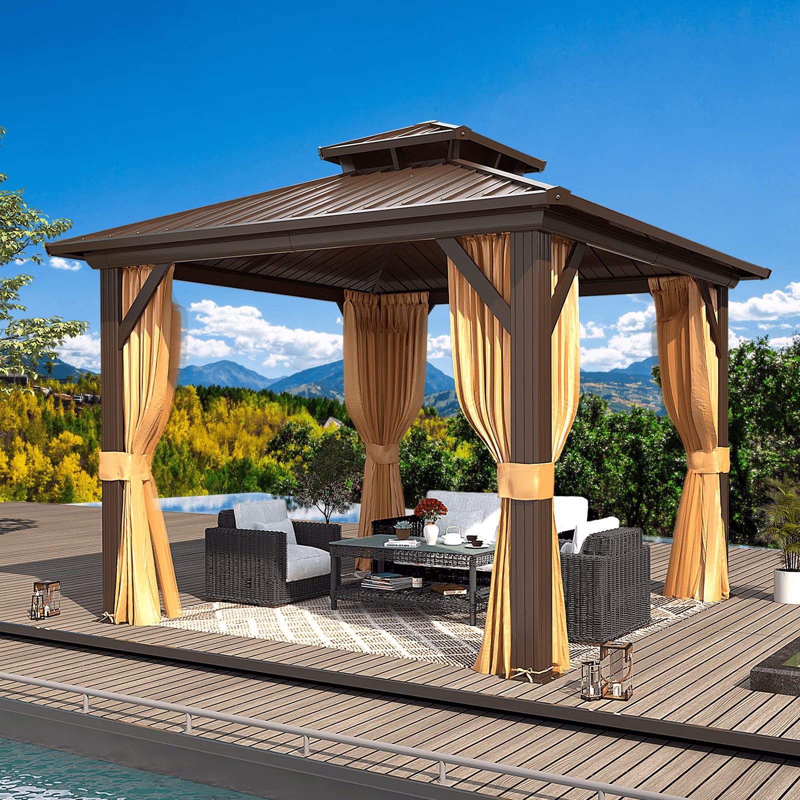 Hommow 10' X 12' Hardtop Gazebo Aluminum Frame Gazebo with Galvanized Steel Double Roof