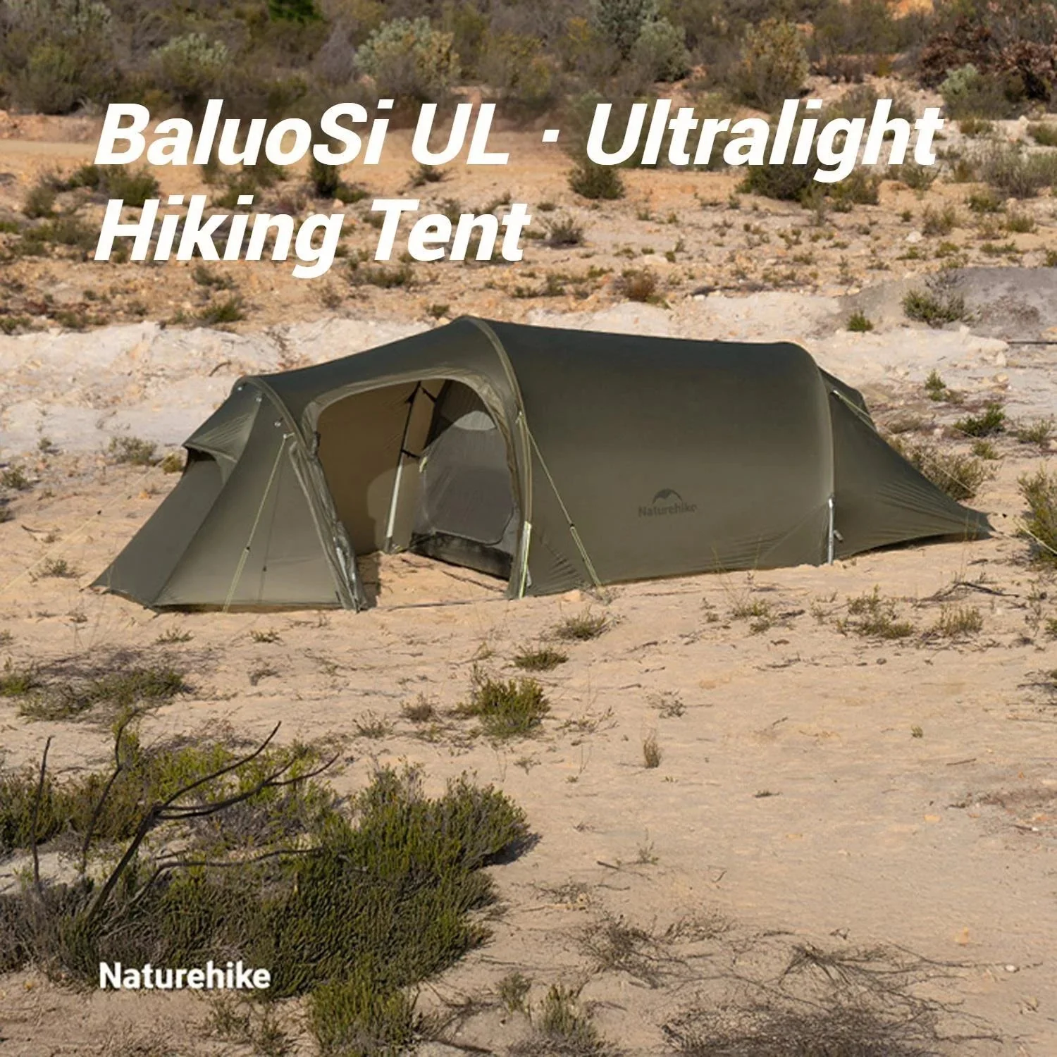 Naturehike Baluosi UL Ultralight Tunnel Hiking Tent, 15D, 2/3 Person, Olive Green - CNK2450WS036