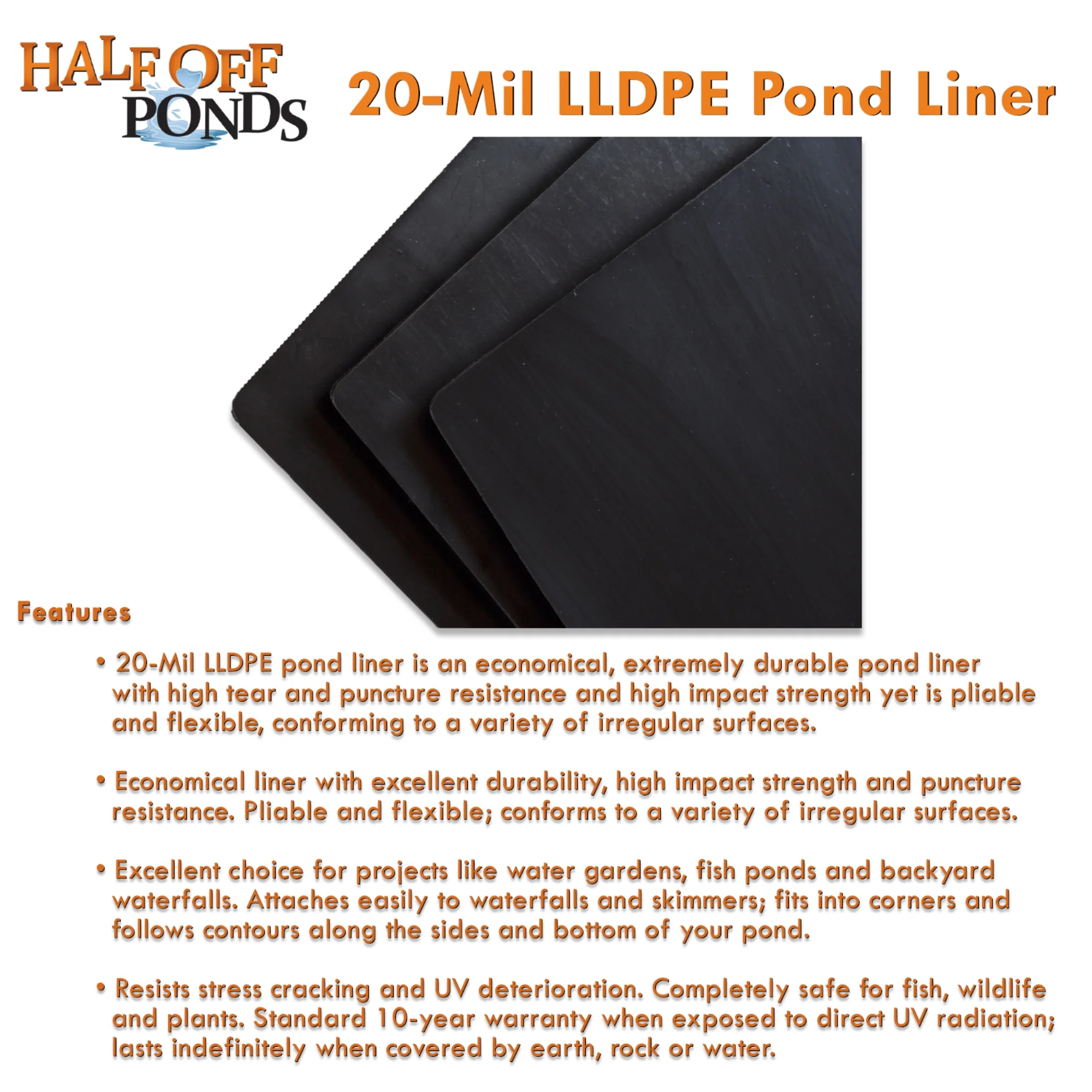 Half Off Ponds LLDPE Pond Liner, 37.5 ft x 40 ft, 20-Mil