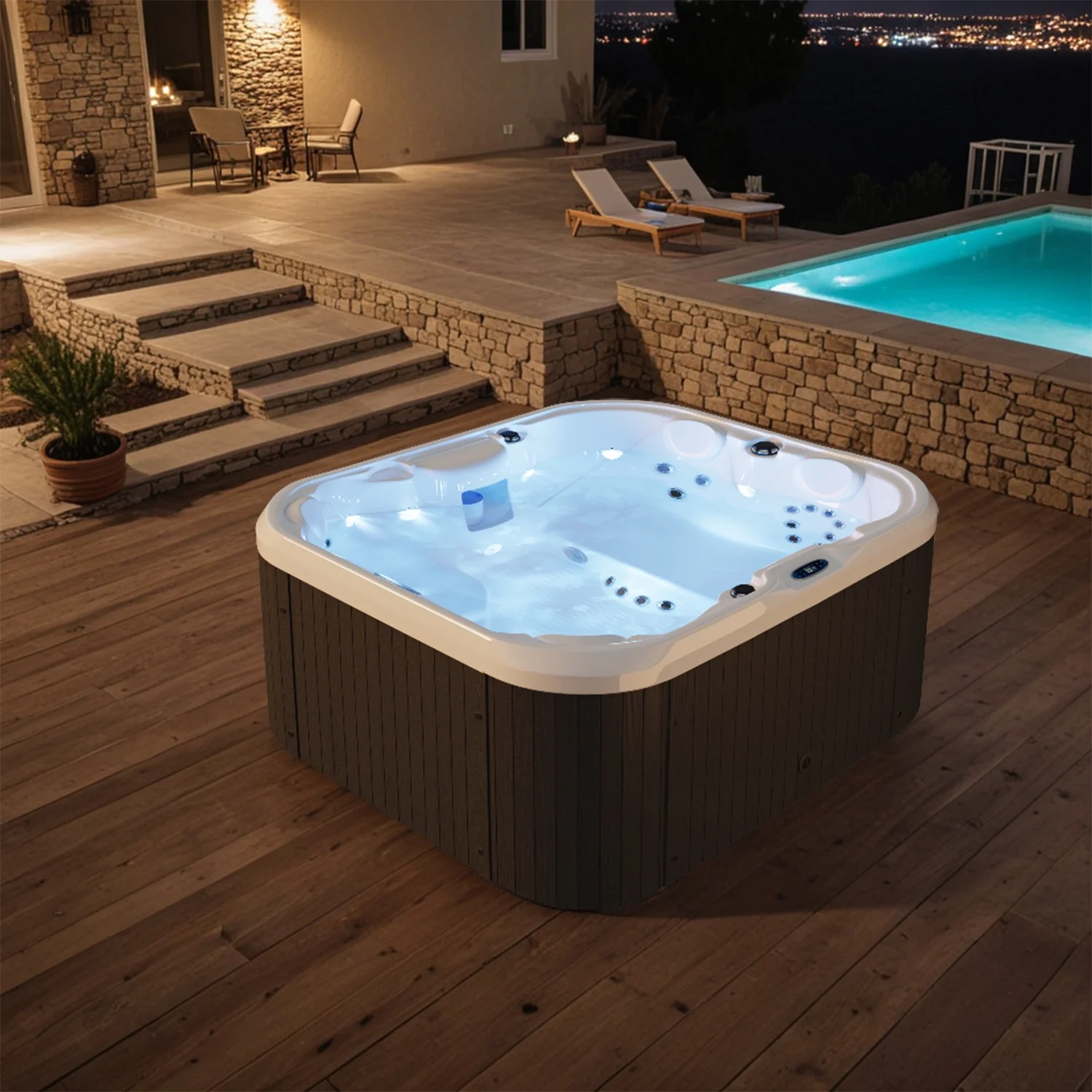 Patiowell 2 Person Home Spa Hot Tub for Outdoor, with 41pcs Massage Jets, LED lighting, Built-In Water Purification System, 900L, Black
