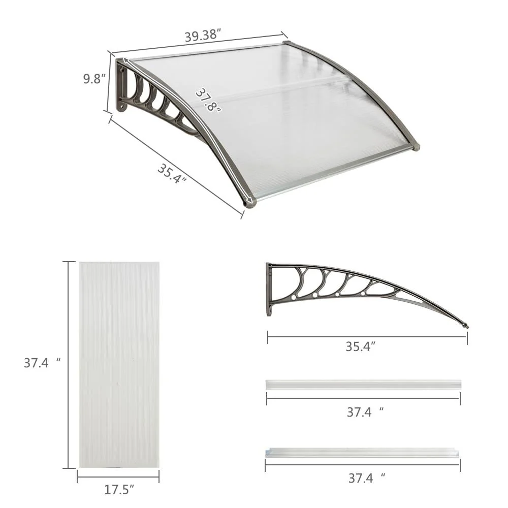 Winado 40"x 40" Door Window Awning Patio Wall Gray Bracket Gray