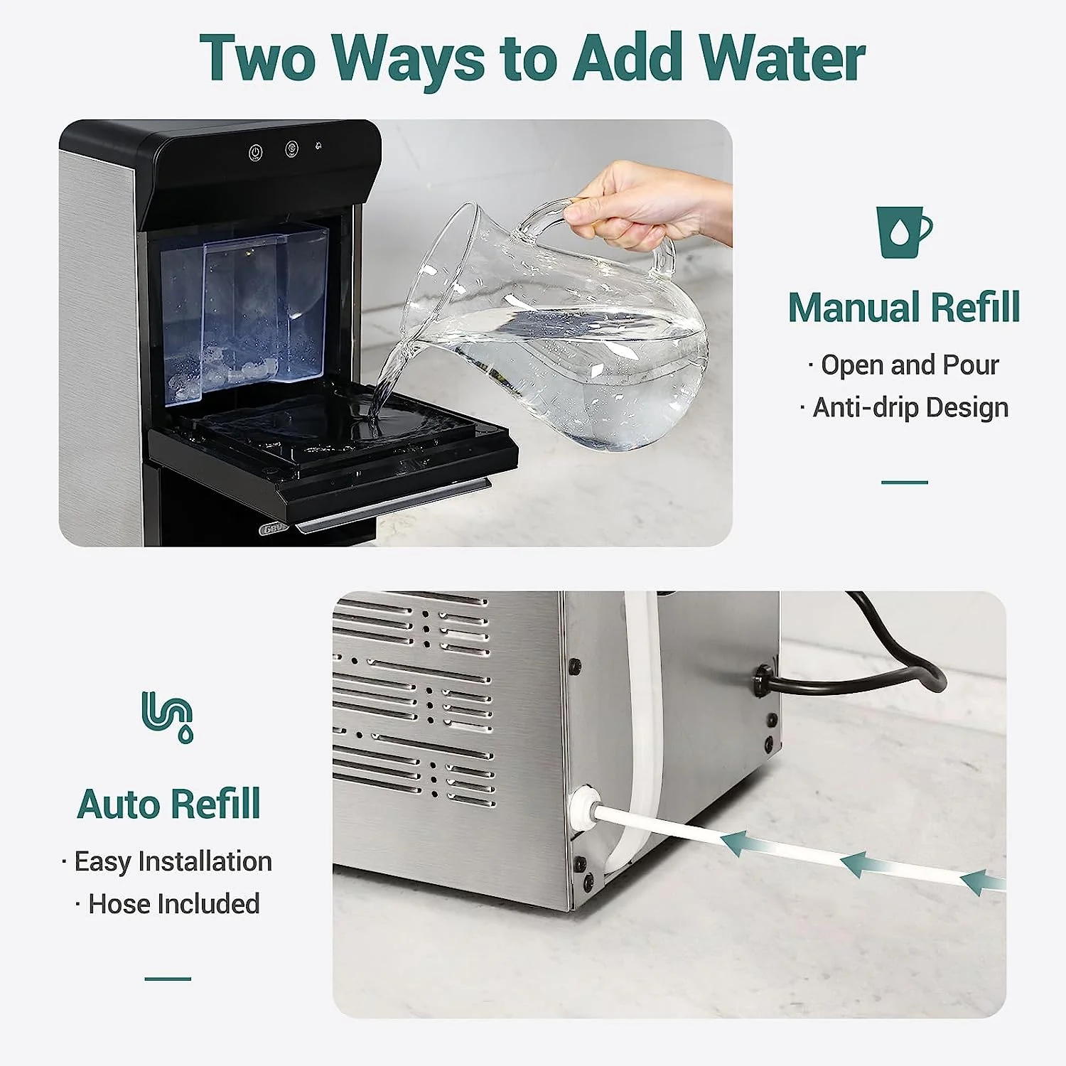 V2.0 Countertop Nugget Ice Maker | Self Cleaning Pellet Ice Maker | Open and Pour Refill | Stainless Steel Housing |