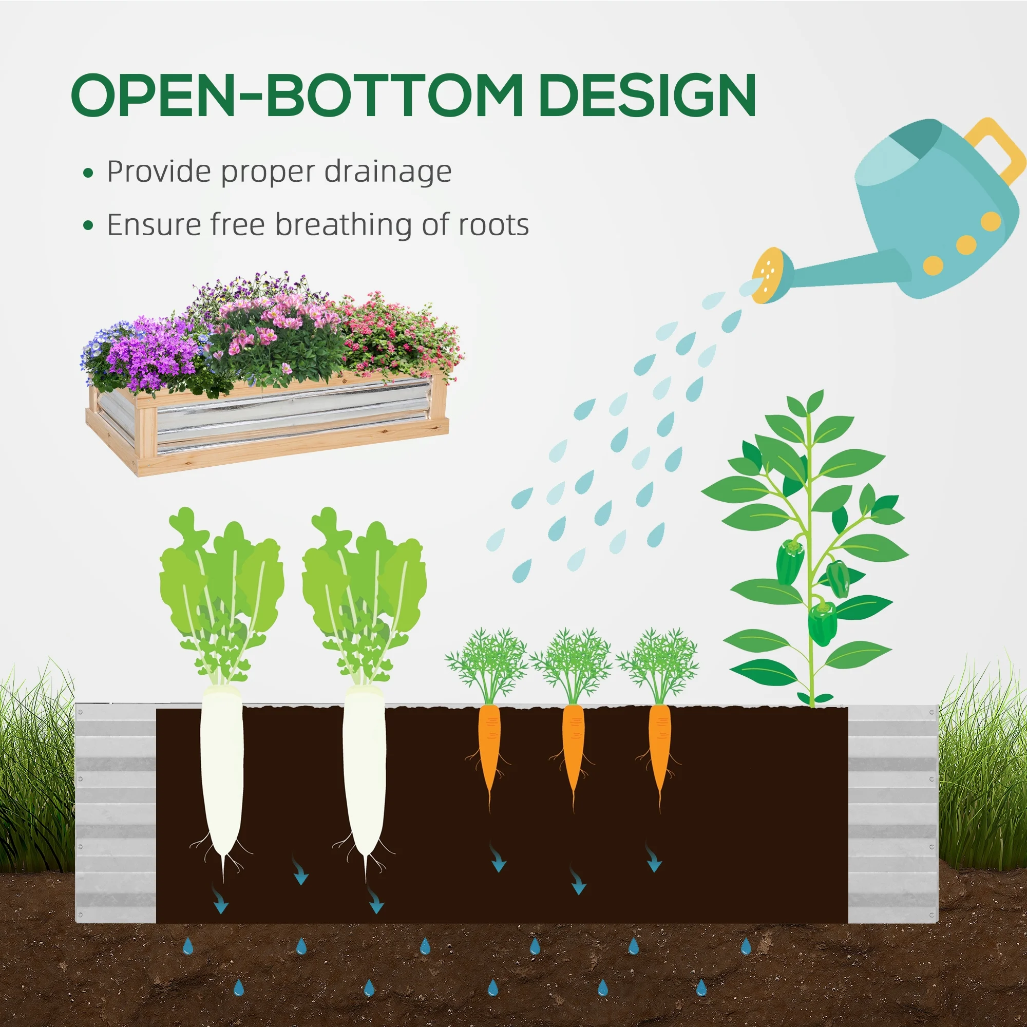 DUOSONG Outsunny Raised Garden Bed, 47" X 22" X 33", Elevated Wooden Planter Box W/ Lockable Wheels, Storage Shelf, And Bed Liner For Backyard, Patio, Natural Natural Wood Garden & Outdoor Garden