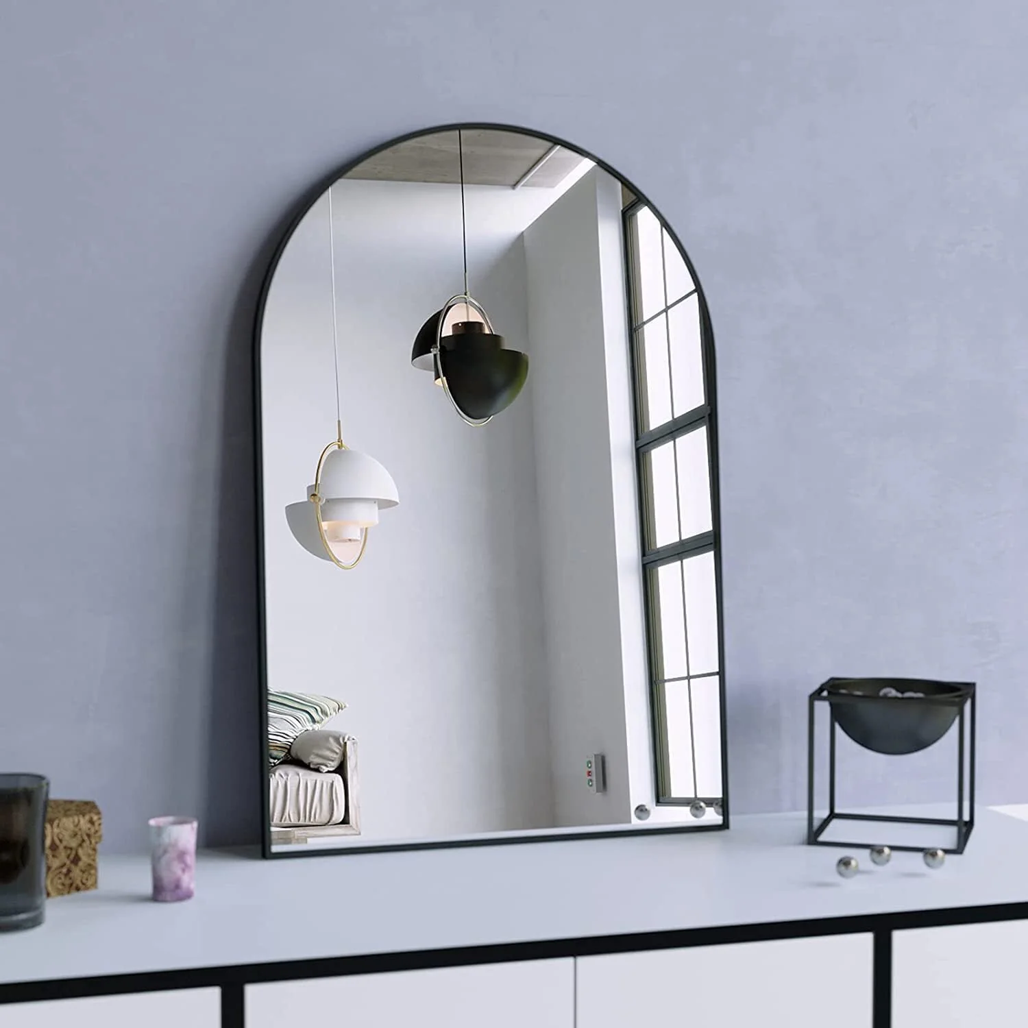 BEAUTYPEAK 24"x 36" Bathroom Mirror Wall Vanity Arched Mirror, Black
