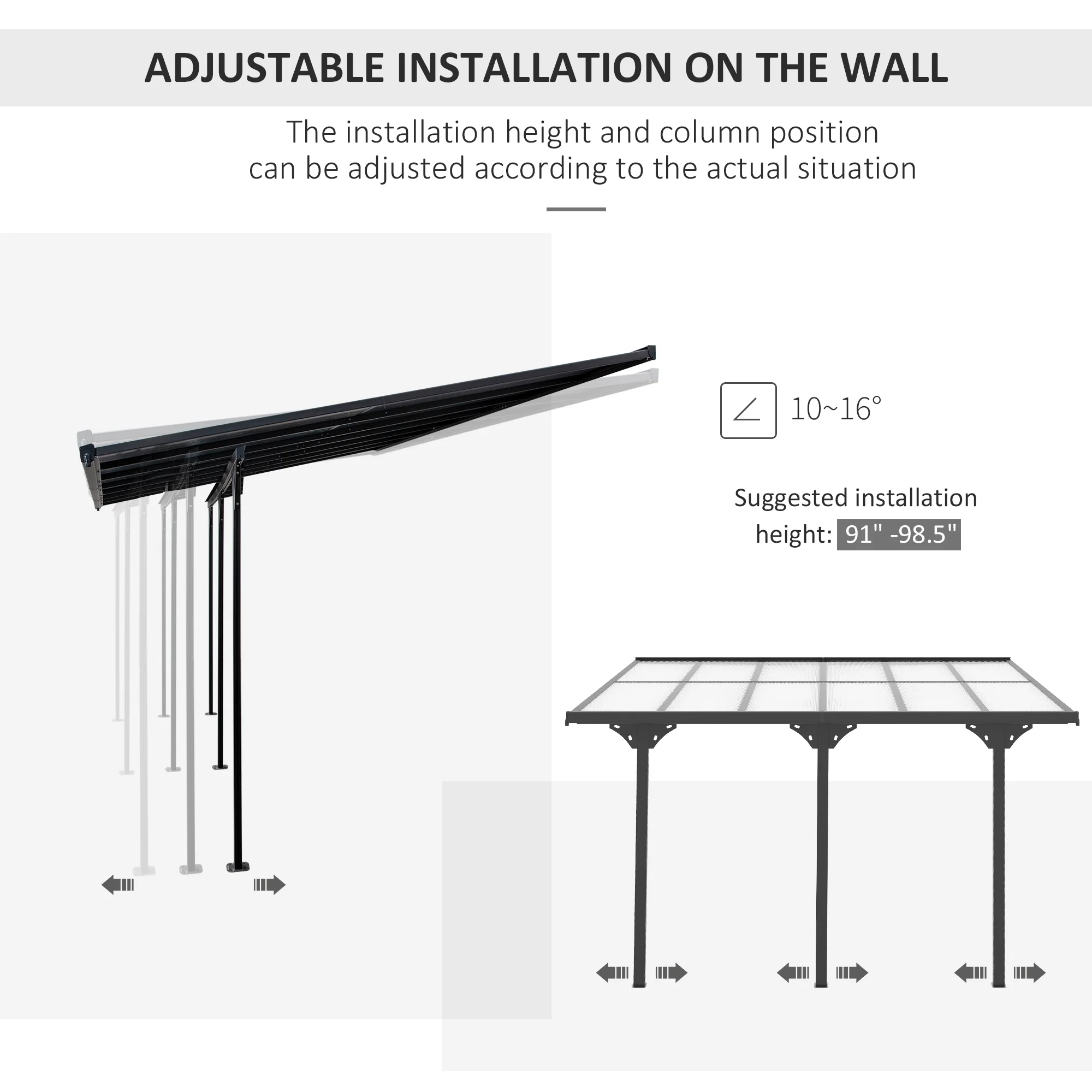 Outsunny 14.5' x 10' Transparent Wall Pergola, UV Blocking Awning, Gray