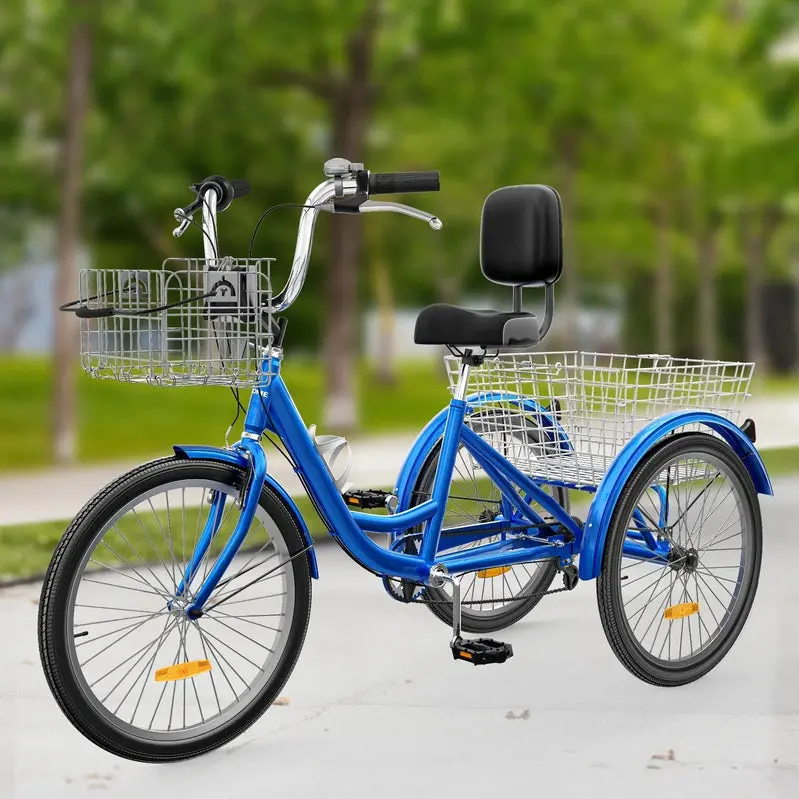 26-Inch Adult Tricycle – 7-Speed Heavy-Duty 3-Wheeled Bicycle