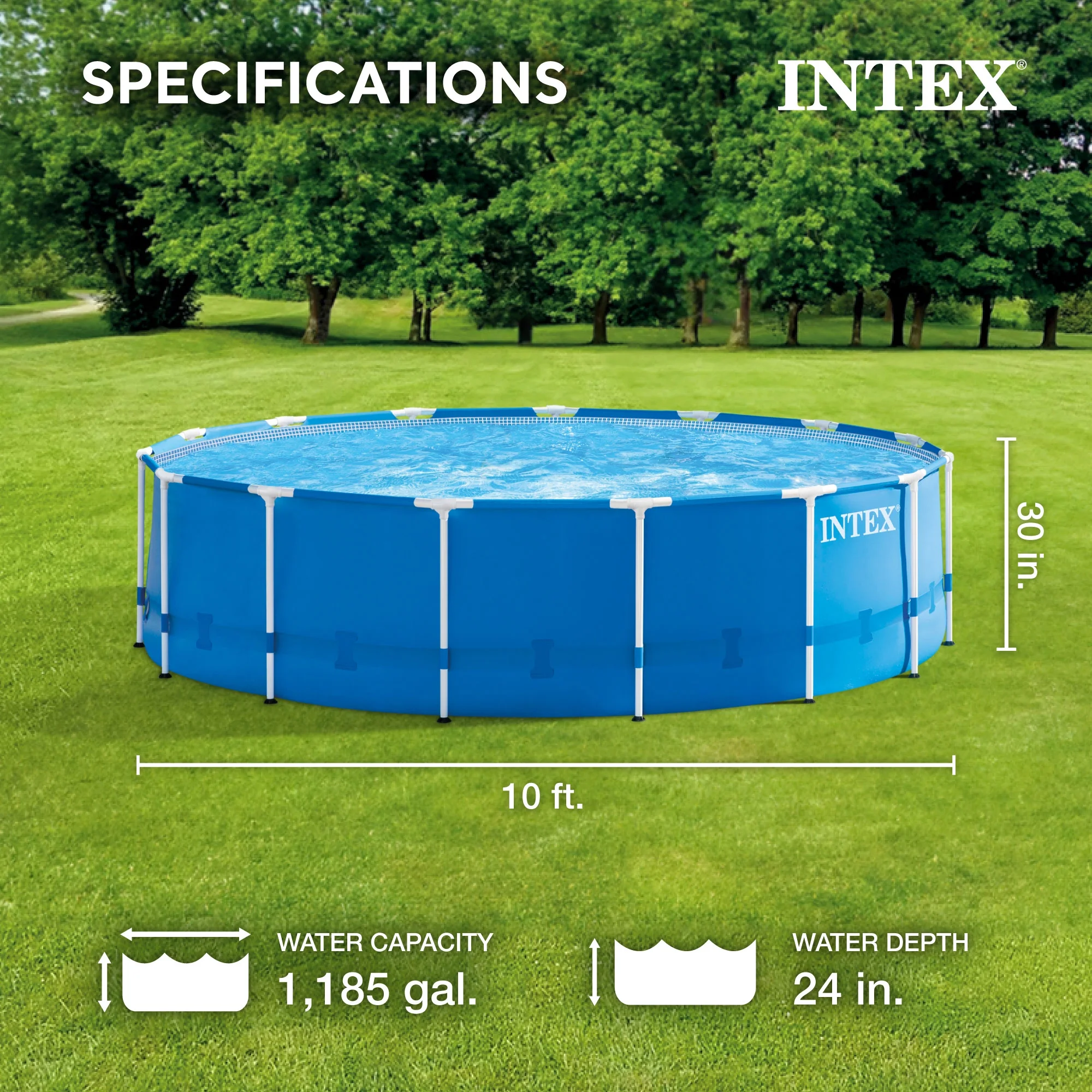INTEX Metal Frame 10′ x 30″ Outdoor Swimming Pool with Filter Pump & Cover