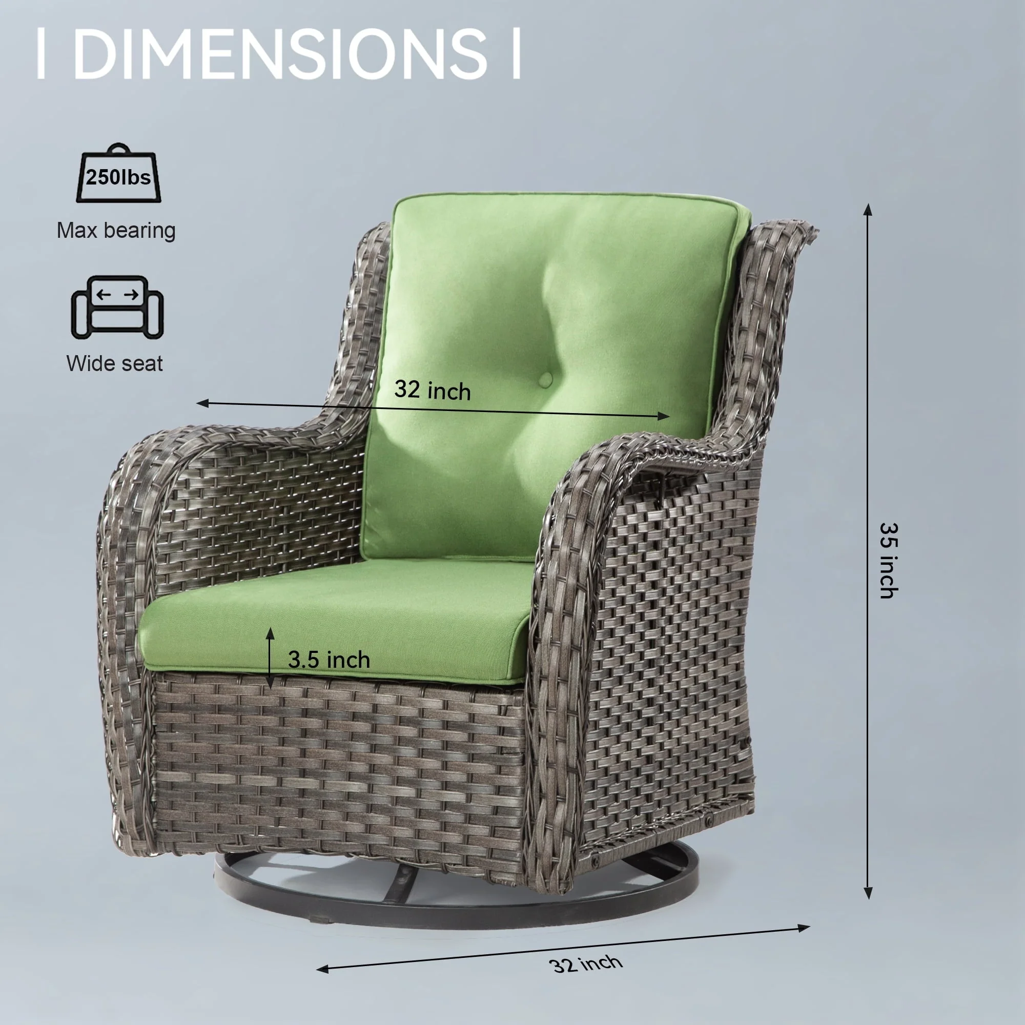 Meetleisure 1 Pieces Outdoor Patio Furniture Wicker Swivel Chair with Cushions for Backyard, GRE