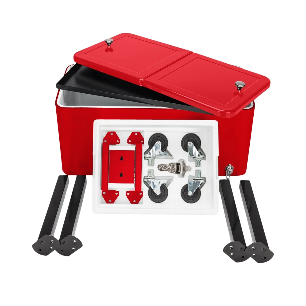 80Qt All-In-One Cooler Cart With Bottle Opener, Lower Storage Shelf and Cap Catcher, Outdoor Party Rolling Cooler With Lockable Wheels For Pool Side, Patio, Balcony, Mint(33.07 x 15.16 x 35.83)"