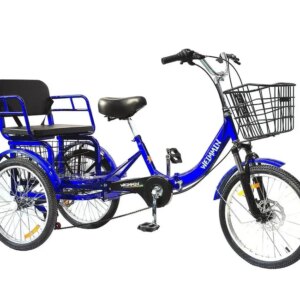 WEIMMIN Adult Folding Tricycle, 7-Speed, 20-Inch Wheels, Star-Striped Blue Frame