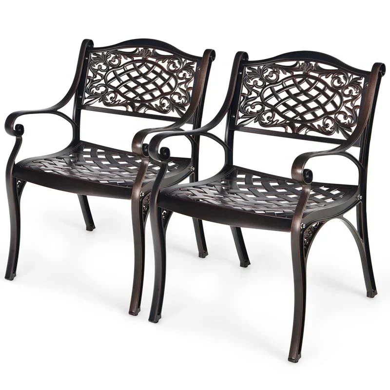 2/4Pcs All-Weather Cast Aluminum Chairs with Armrests & Curved Seats, Outdoor Dining Chairs Patio Bistro Armchairs