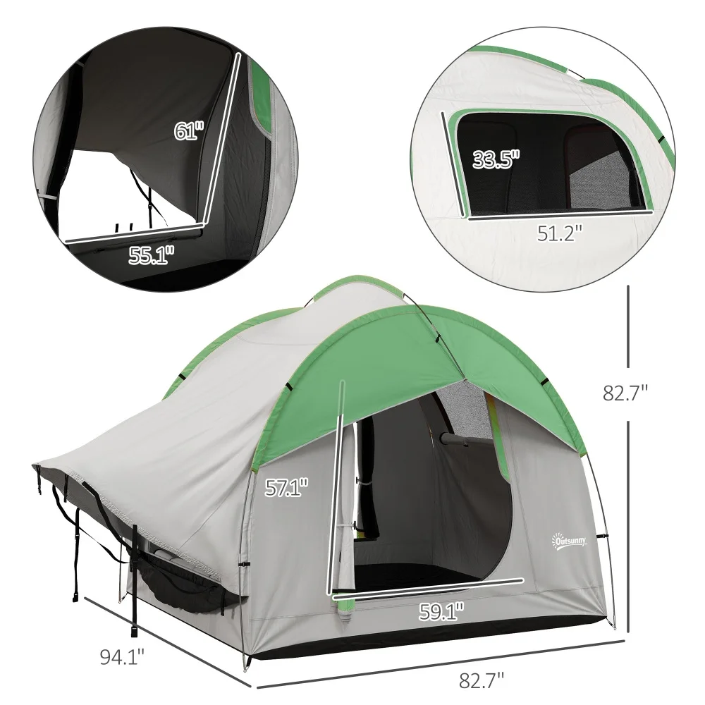 Outsunny SUV Tent, 2000mm Waterproof Truck Tent with 3 Doors and Mesh Window, for 5-6 Person Camping Outdoor Travel, 7.5' L x 6.9' W x 6.9' H, Gray and Green