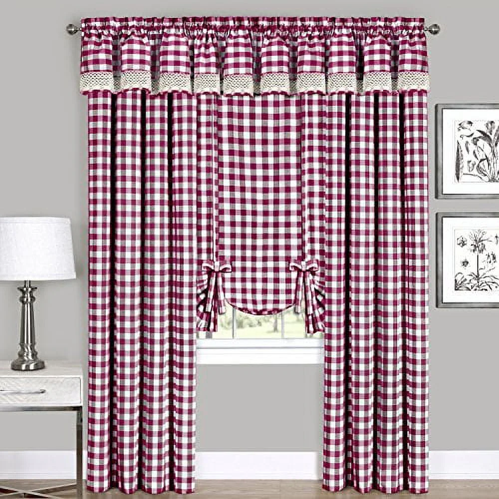 Achim Home Furnishings Valance Buffalo Check Window Curtain, 58″ x 14″, Burgundy & Ivory