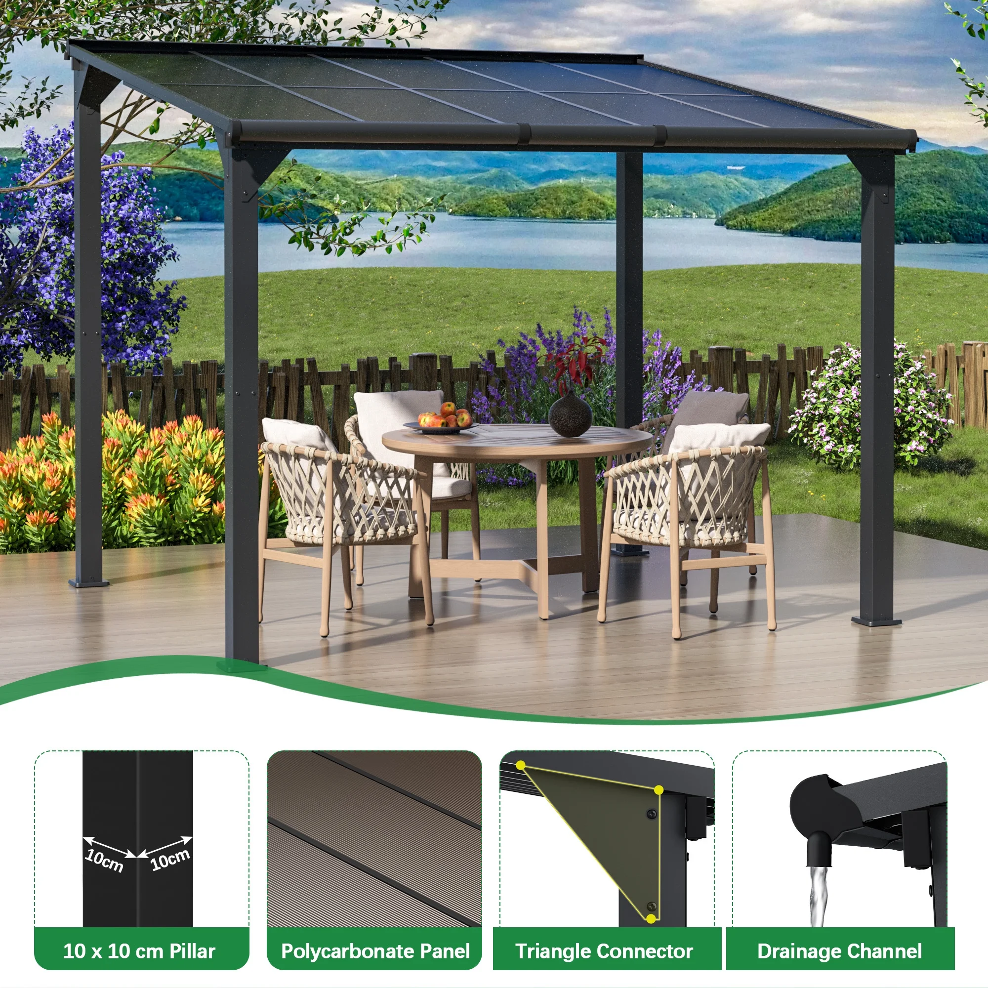 Jaxpety 14 x 10 ft. Hardtop Gazebo Outdoor Awnings for Patio, Backyard, Porch