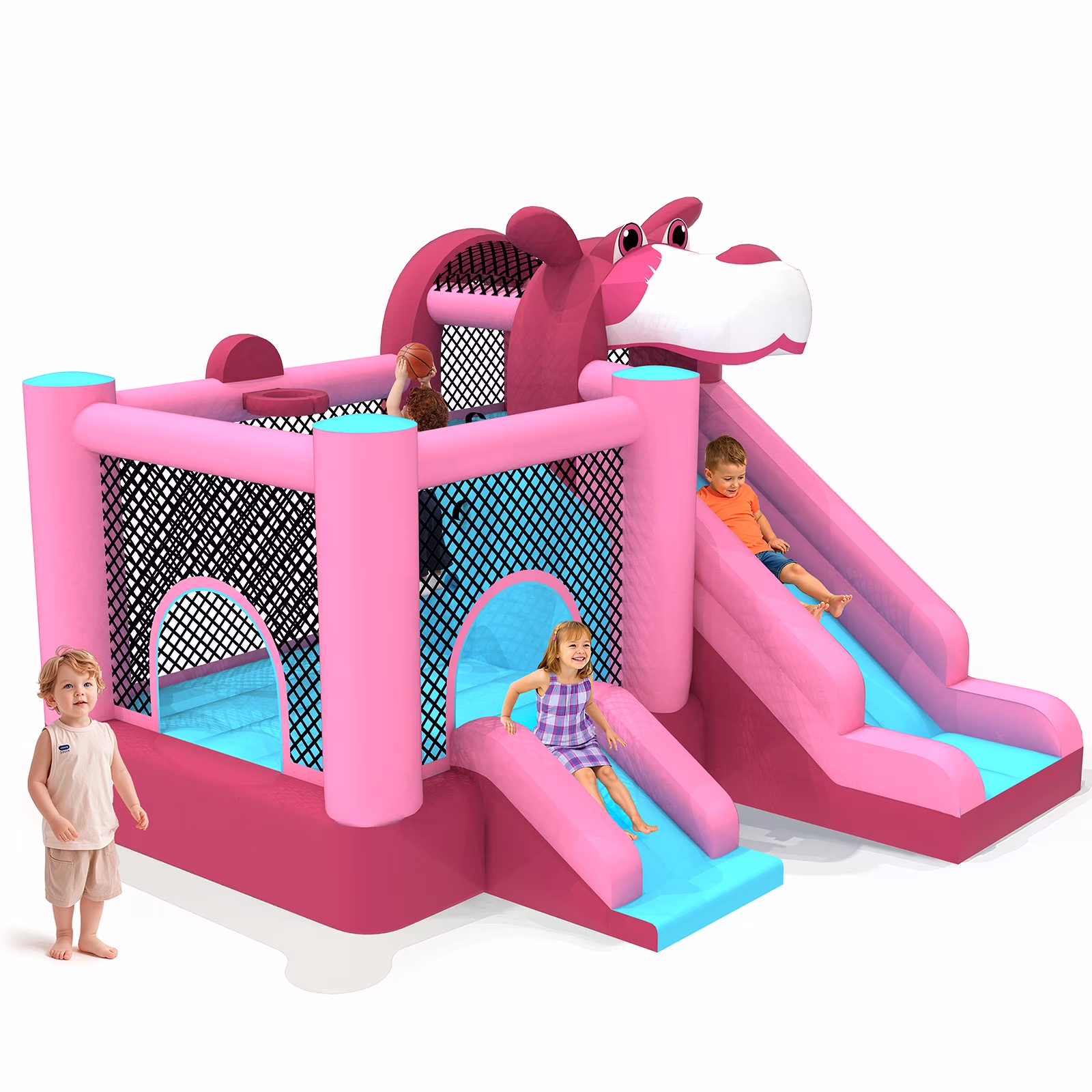 Mukidy 114''x 114'' x 92.5'' Inflatable Bounce Houses for Kids 3-10 with Blower Double Slide and Ball Pit/Indoor Bouncy House, PVC, Child, Teen, Toddler,Blue