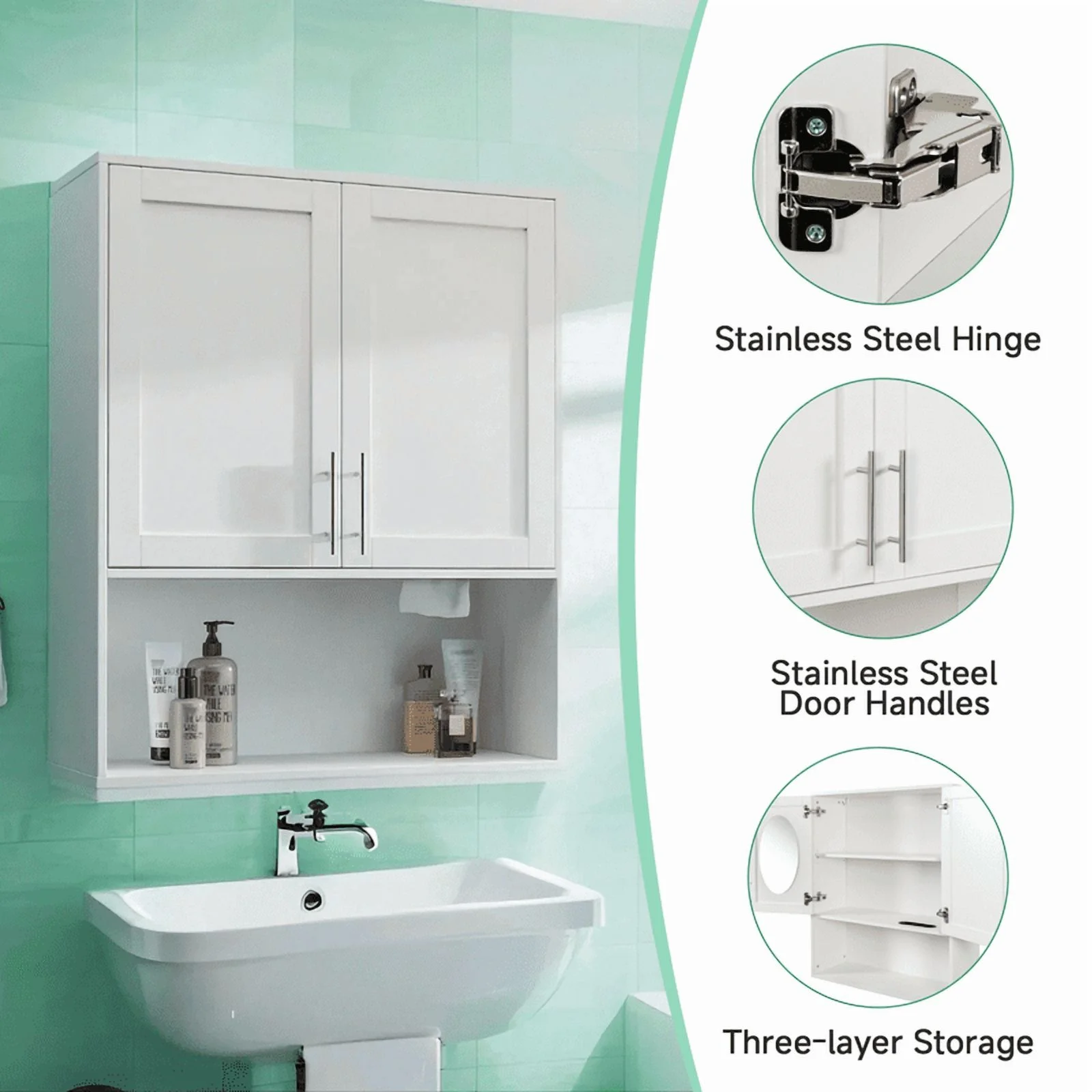 EBQOSK Wall Mounted Bathroom Cabinet, 31.5"D x 11.81"W x 37.8"H Vanity Mirror Cabinet with Facial Tissues Slot and Multifunctional Storage Area, Storage Cabinets for Laundry Bathroom White Style 2