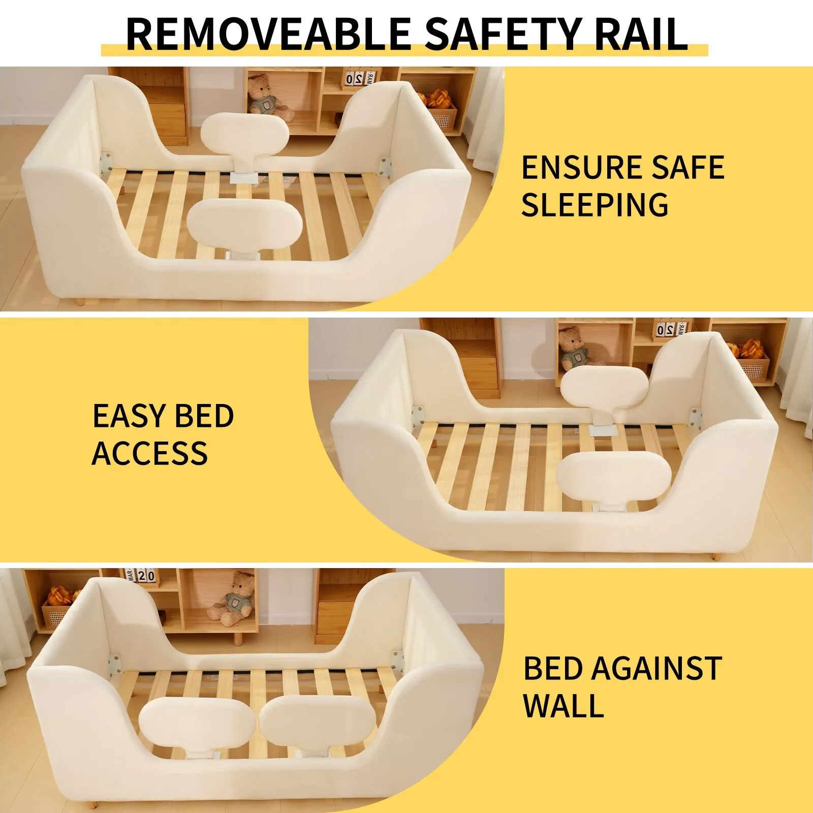 Lilypelle Toddler Bed Frame, Toddler Floor Bed with Removable Guard Rails, Small Bed for Boys and Girls, Standard Crib Size Toddler Bed55.9 x 31.5 x 23.2 inBeige