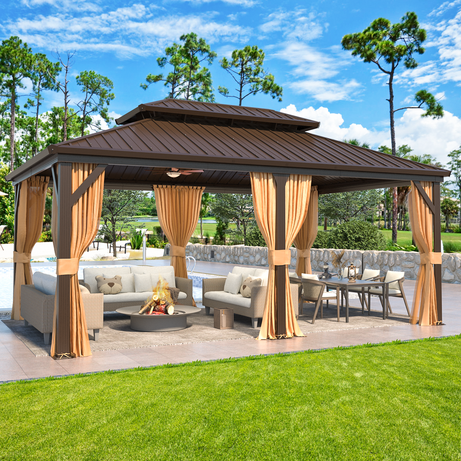 Hommow 10' X 12' Hardtop Gazebo Aluminum Frame Gazebo with Galvanized Steel Double Roof