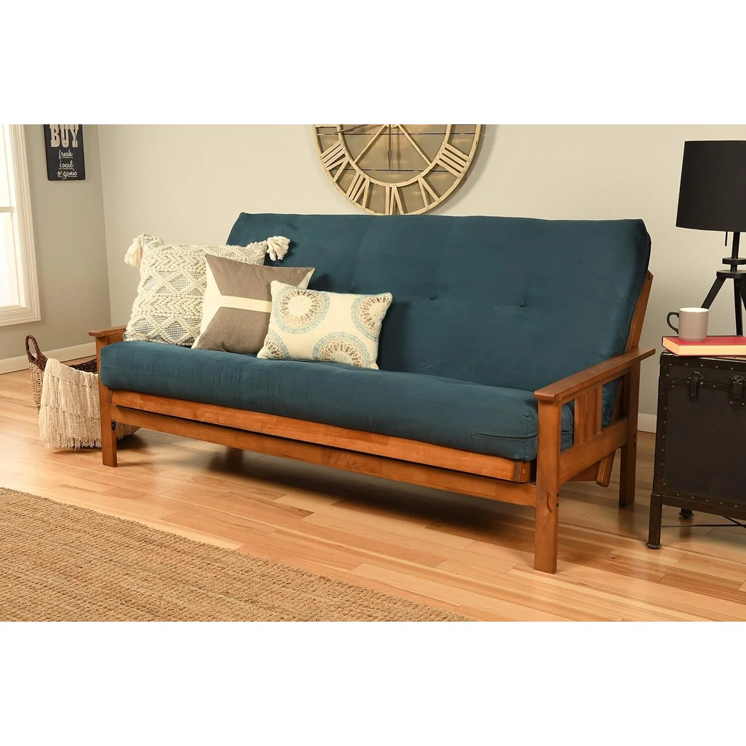Homestock African Artifacts Full Size Futon Frame Set with Mattress, Easily Converts to Bed, Versatile Design Futon Frame for All Spaces, 33"H x 79"L x 37"D-Color:Linen Charcoal,Size:Barbados
