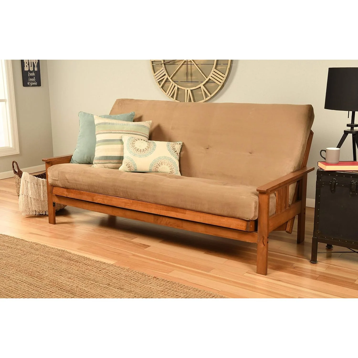 Homestock African Artifacts Full Size Futon Frame Set with Mattress, Easily Converts to Bed, Versatile Design Futon Frame for All Spaces, 33"H x 79"L x 37"D-Color:Linen Charcoal,Size:Barbados