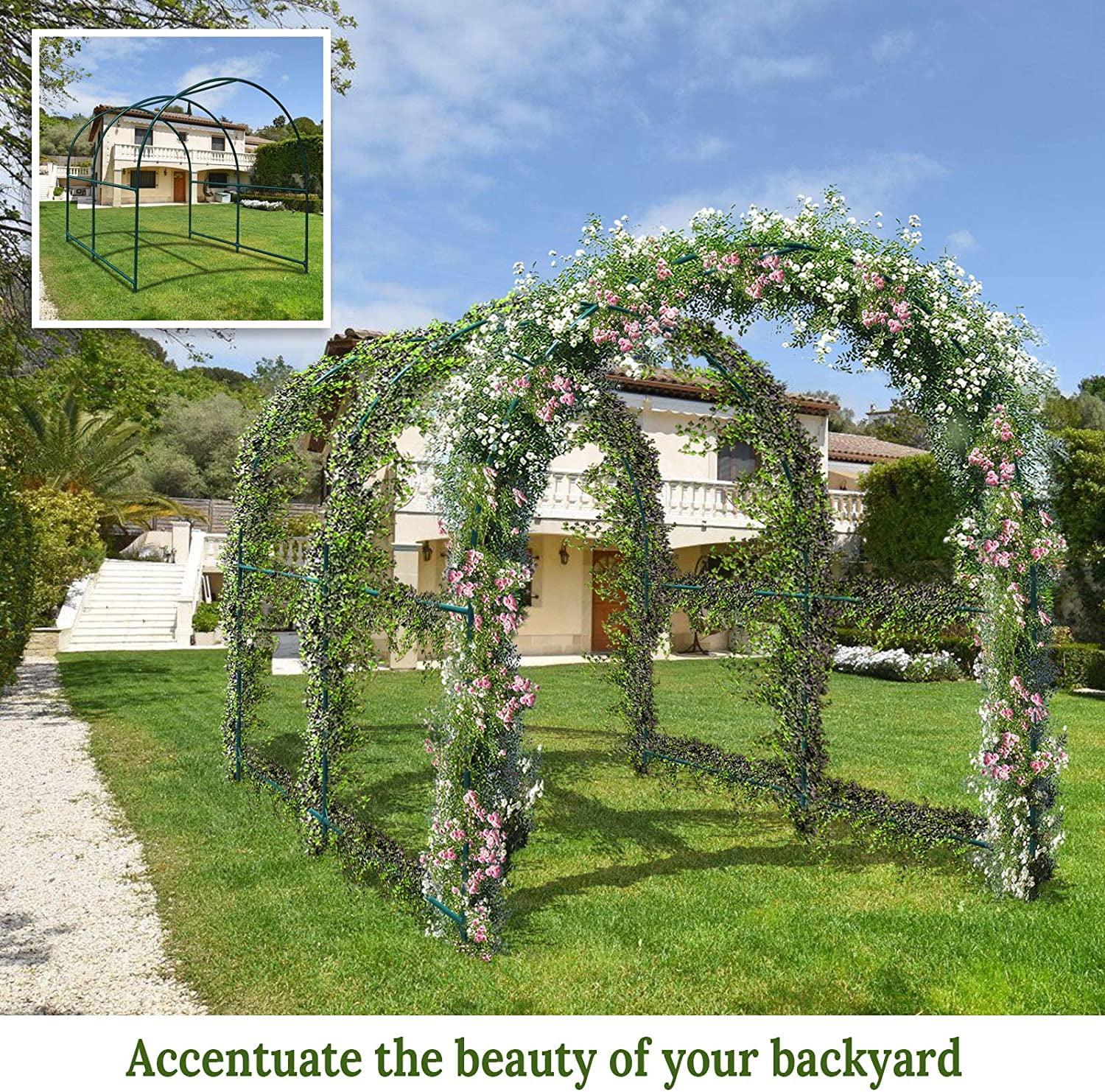 YardGrow Large Garden Support Arch Frame Climbing Plant Arch Arbor for Various Climbing Plant Roses Vines Birthday Wedding Party Decoration Pergola Frame (6.5 x 7 x 7.2ft)