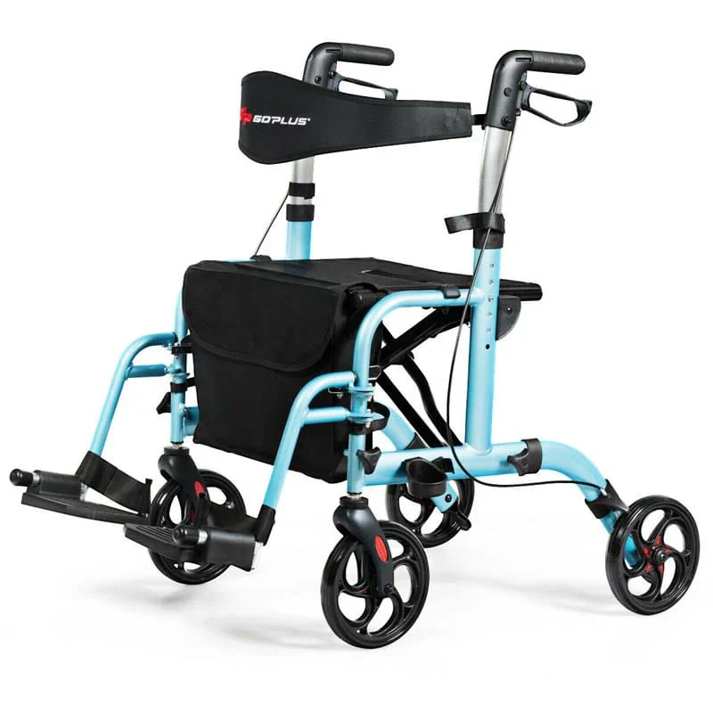 2 In 1 Rollator Walker Wheelchair Folding Medical Walker Aluminum Transport Chair Mobility Walking Aid – Comfortable And Ergonomic Design