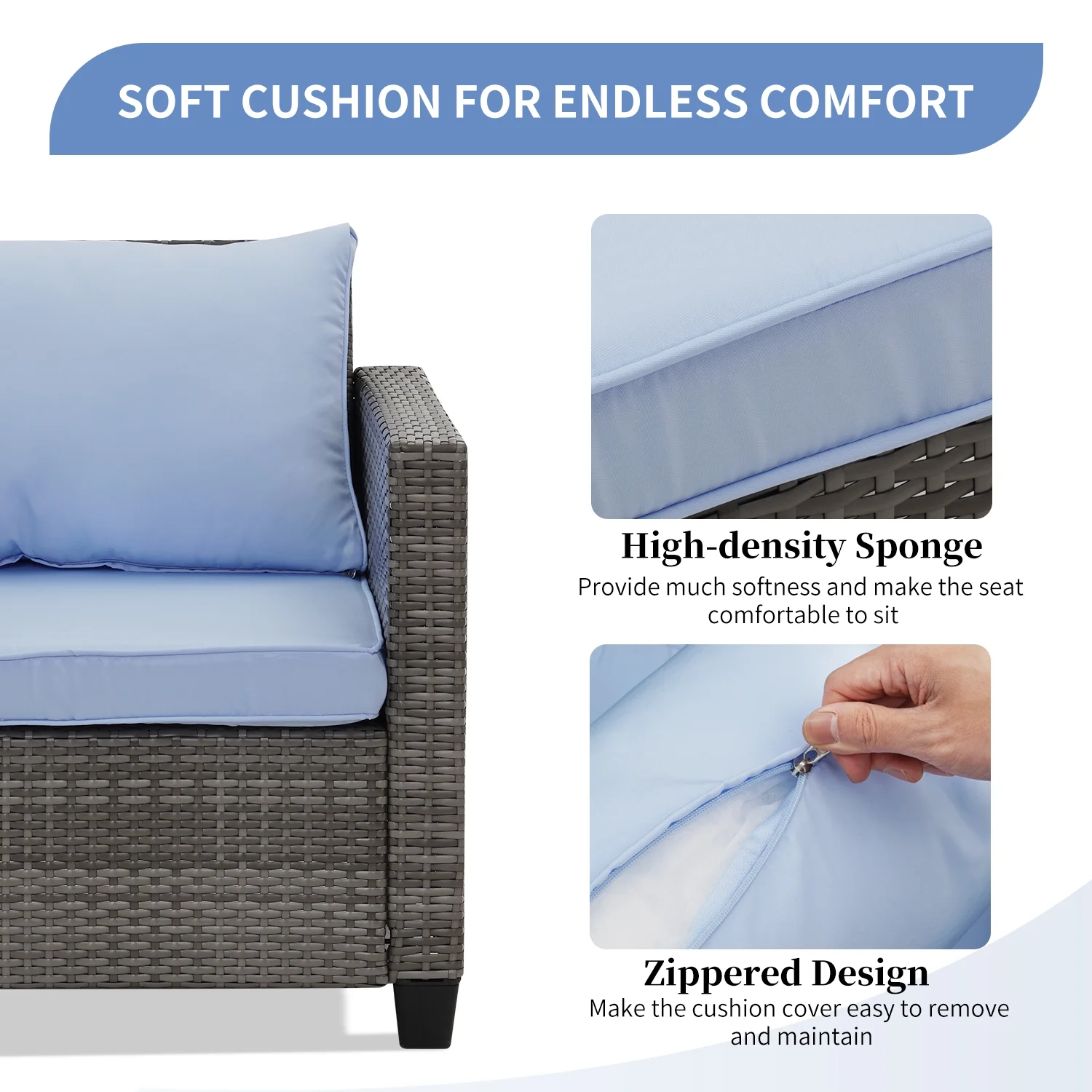 Ainfox 7 Pcs Outdoor Patio Furniture Sofa Set, Grey Rattan Grey Cushion