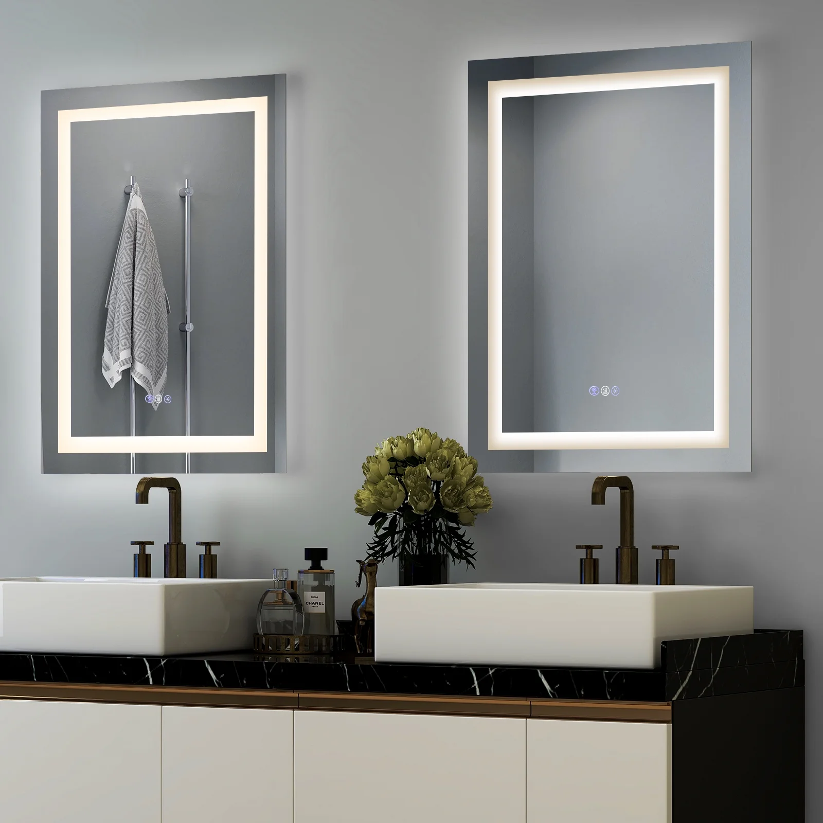 Costway 32” x 24” Bathroom Wall Mirror Makeup Mirror with Colorful Light Anti-Fog