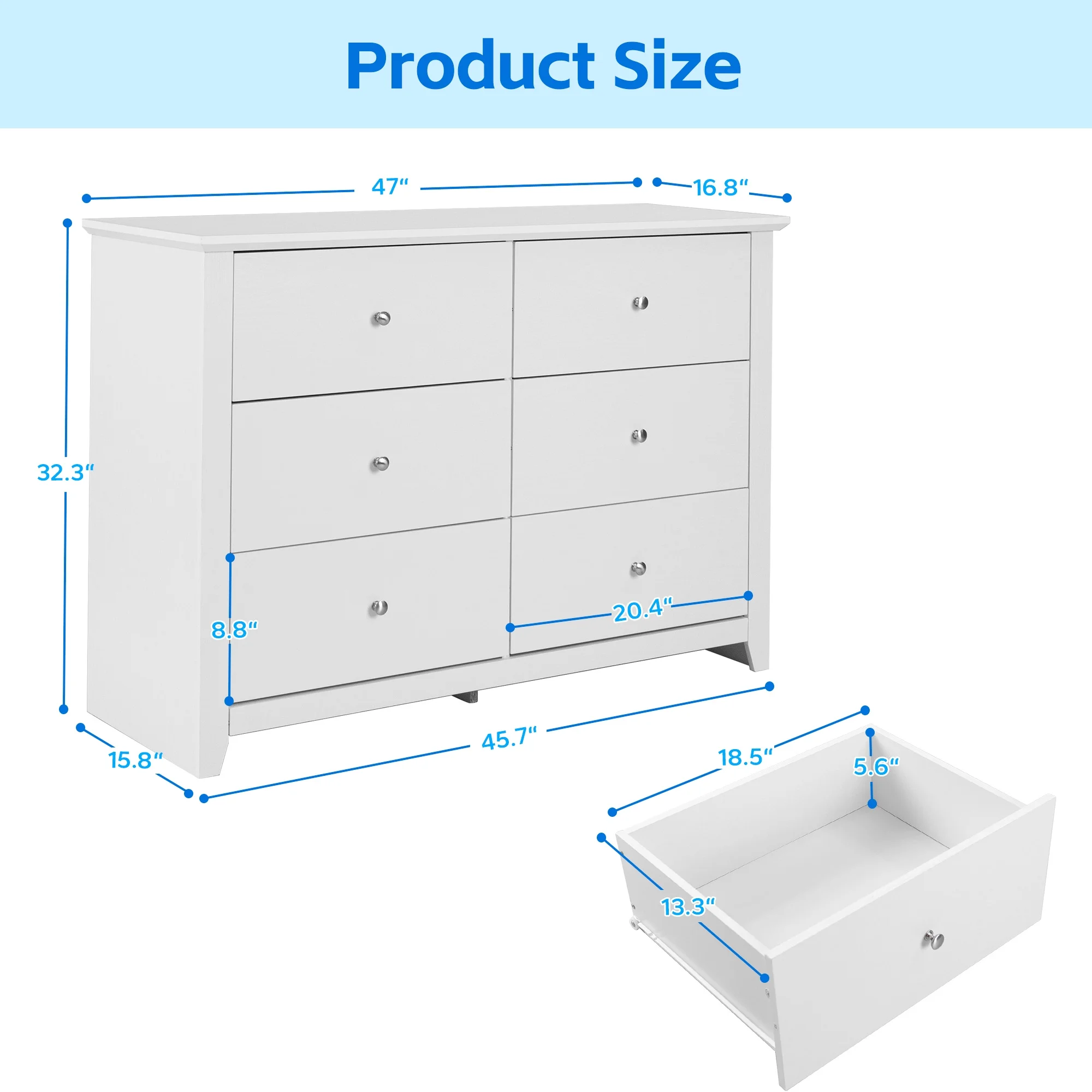 TrumanPick Black Dresser for Bedroom 6 Drawer Double Dresser Wood Wide Chest of Drawers for Living Room Hallway 47"L x 17"W x 33"H