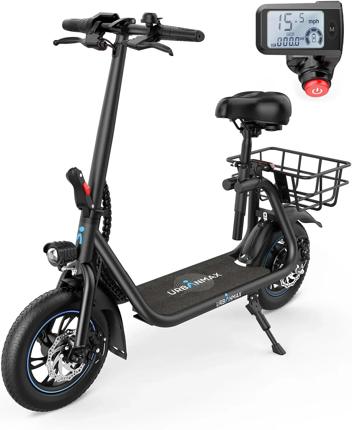 URBANMAX Electric Scooter With Seat, 450W, 22 Miles, Black – C1