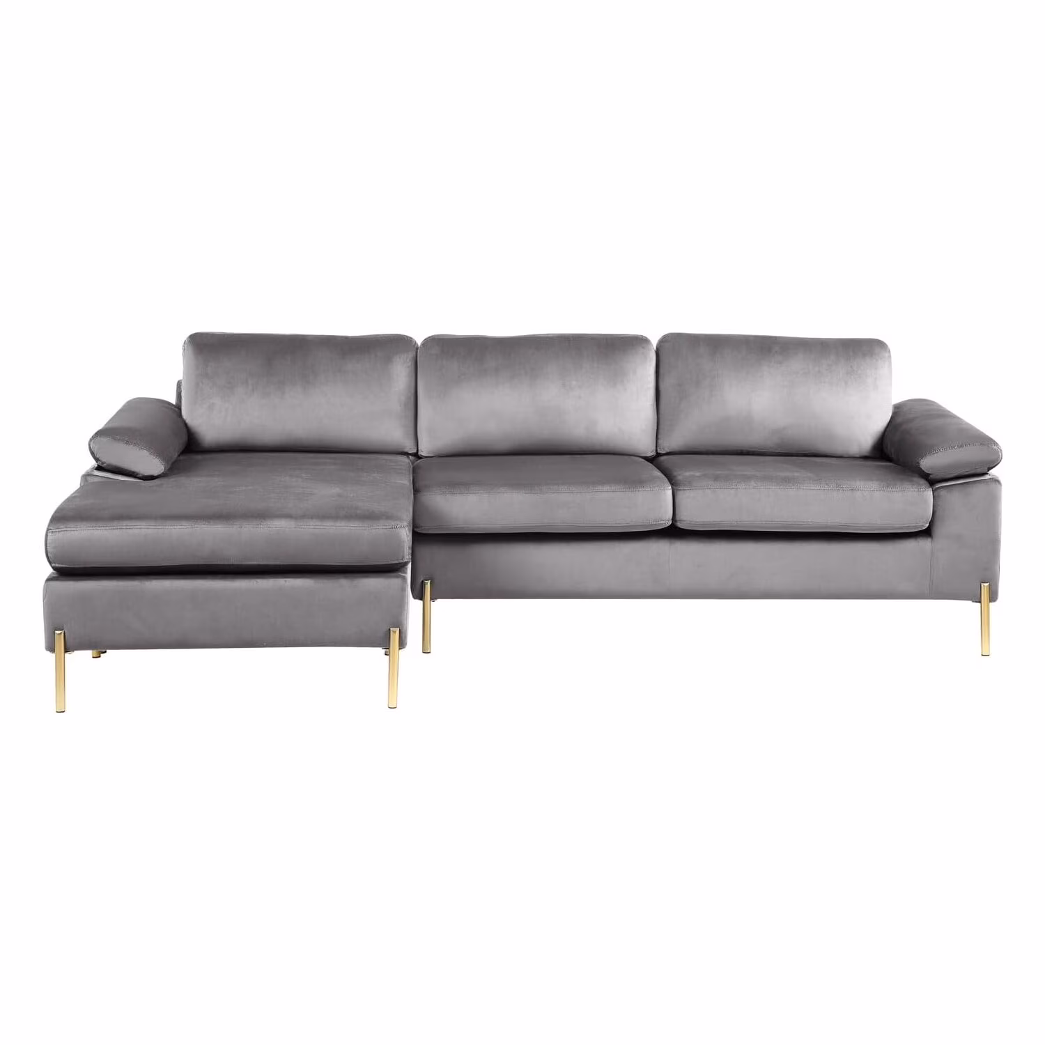HomeStock Luxe Modern Velvet L-Shape Sectional Sofa with Square Padded Armrests, Solid Pattern Upholstery – 51.6″D x 101.2″W x 33.1″H, Comfortable and Stylish Seating for Living Room-Color:Gray/Gold