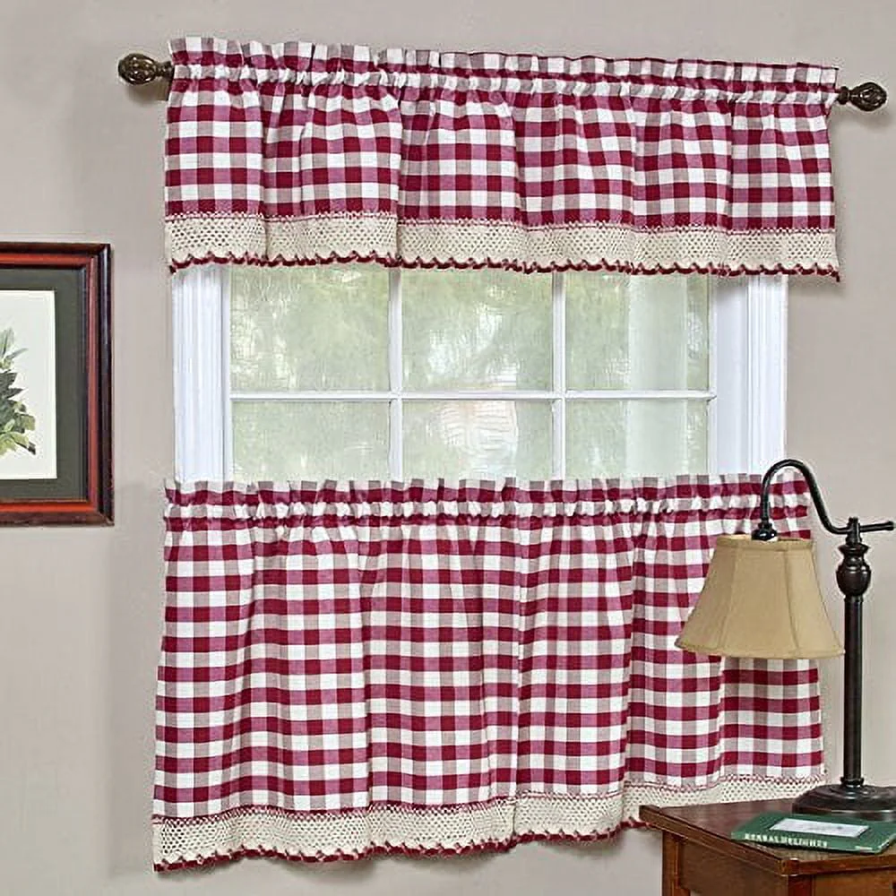 Achim Home Furnishings Valance Buffalo Check Window Curtain, 58" x 14", Burgundy & Ivory