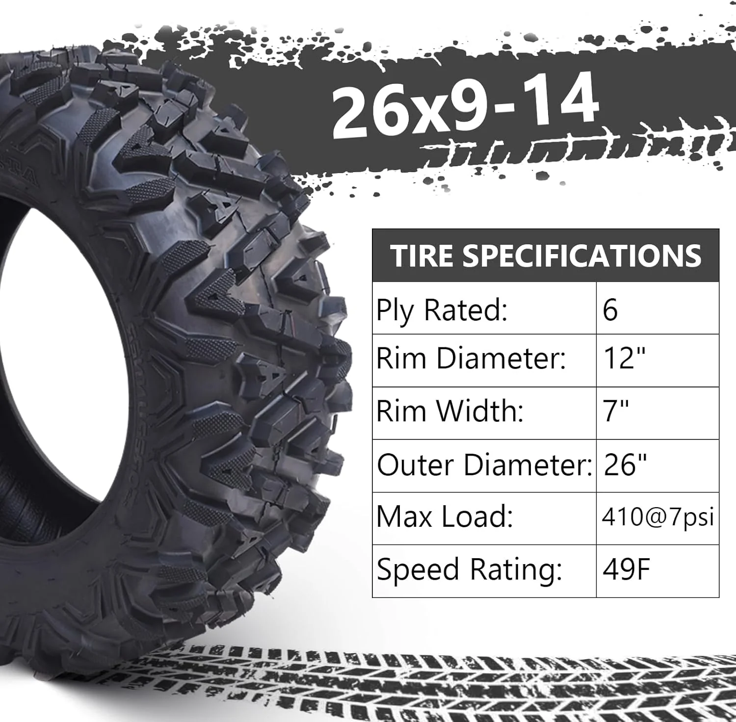 26x12x12 Atv Tires, Set of 2 Atv Tires 26x12-12 6PR, All Terrain Atv/Utv Off-Road Tires, Black