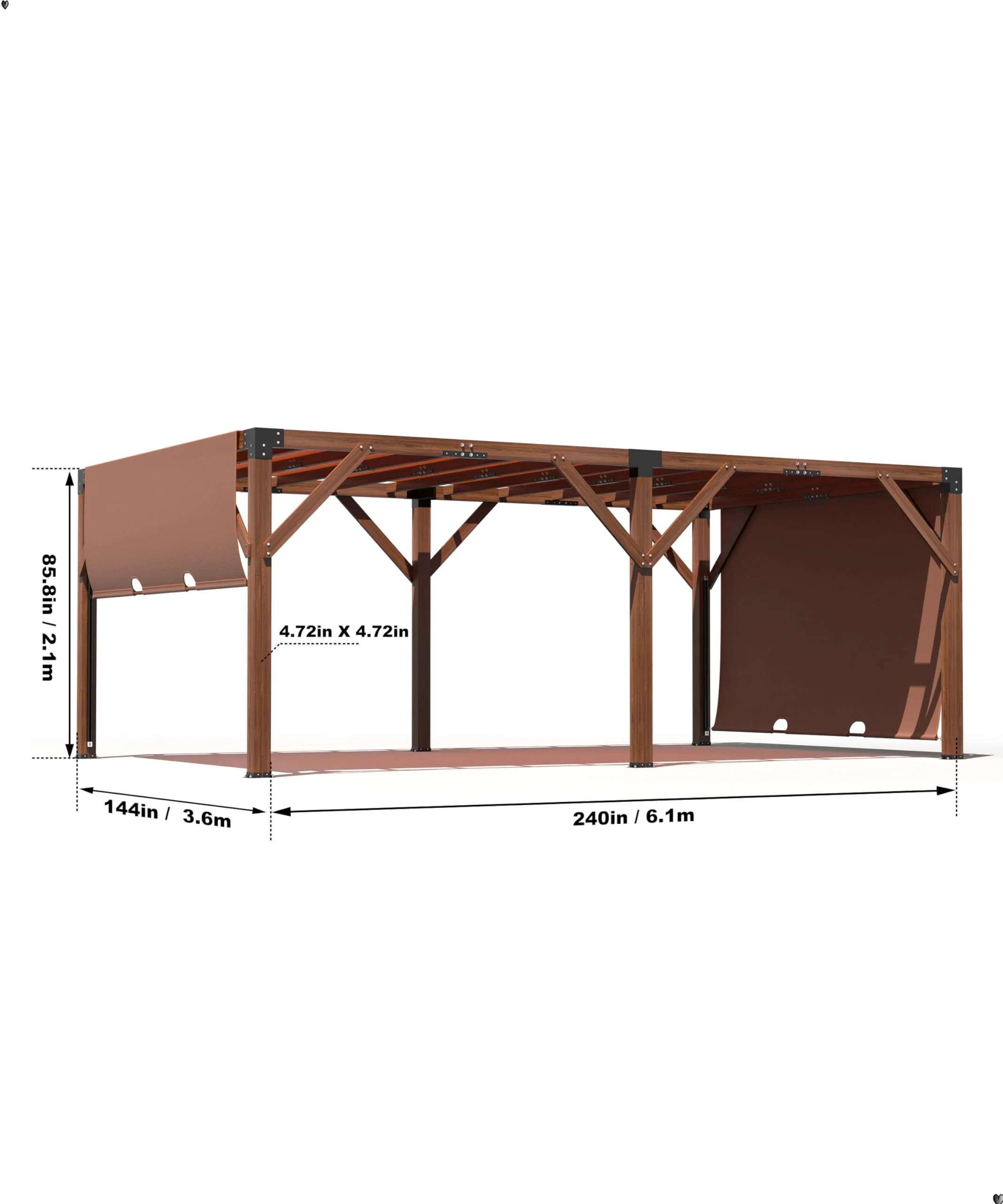 Garvee 10 x 10 feet Wood Pergola, Retractable Shade Canopy, Oak Color
