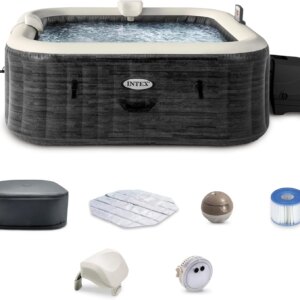 INTEX PureSpa Greystone Deluxe 4 Person Square Inflatable Hot Tub, Bubble Massage Spa