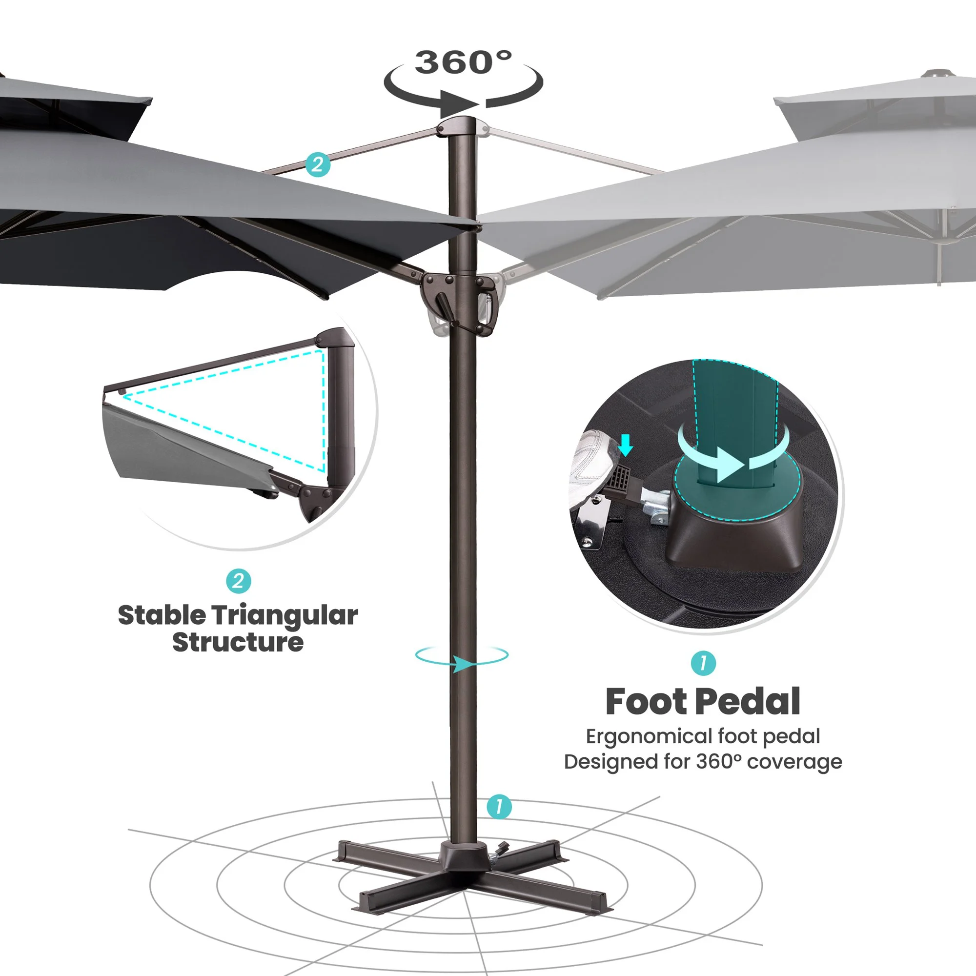 Pellebant 11 ft. x 9 ft. Rectangular Double Top Patio Cantilever Umbrella, Black
