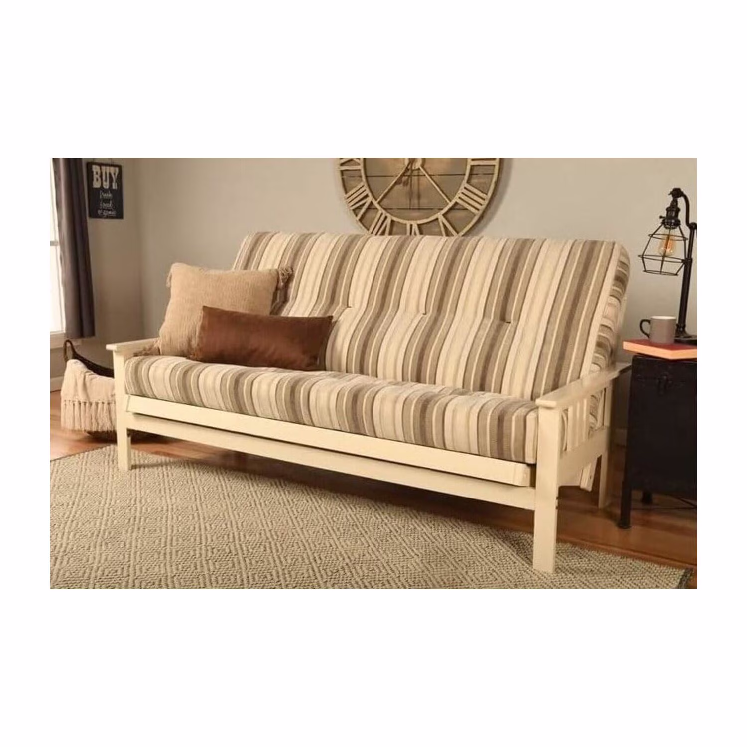 Homestock African Artifacts Full Size Futon Frame Set with Mattress, Easily Converts to Bed, Versatile Design Futon Frame for All Spaces, 33"H x 79"L x 37"D-Color:Linen Charcoal,Size:Barbados