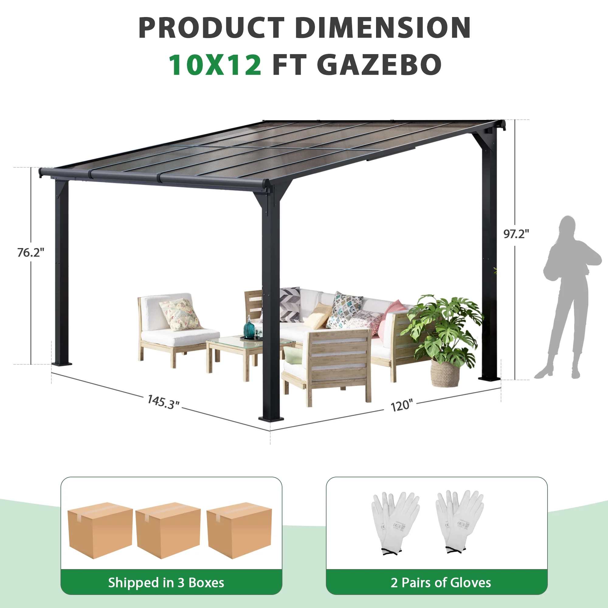 Jaxpety 14 x 10 ft. Hardtop Gazebo Outdoor Awnings for Patio, Backyard, Porch