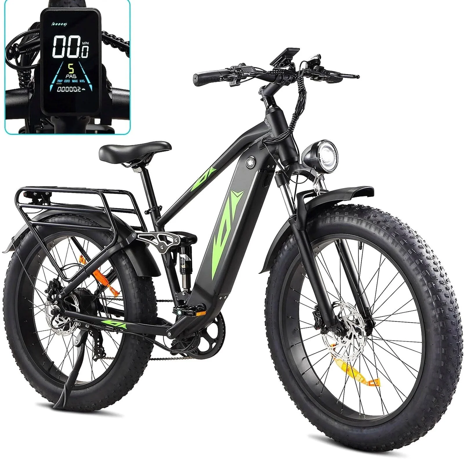 Adult Electric Bike 1000W 48V 17.5AH, 26 Fat Tire, Full Suspension, 7 Speed, 60 Miles Range – UL Certified