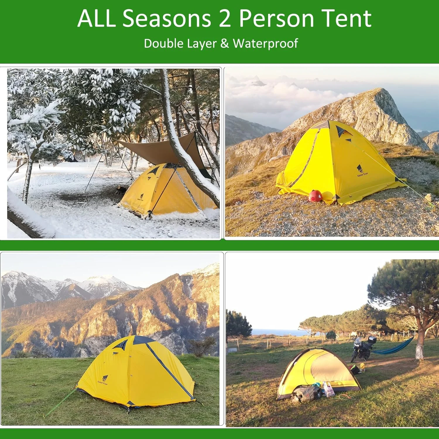 Geertop 2-Person Ultralight Camping Tent, Waterproof Double Layer, 55 x 83 Inches
