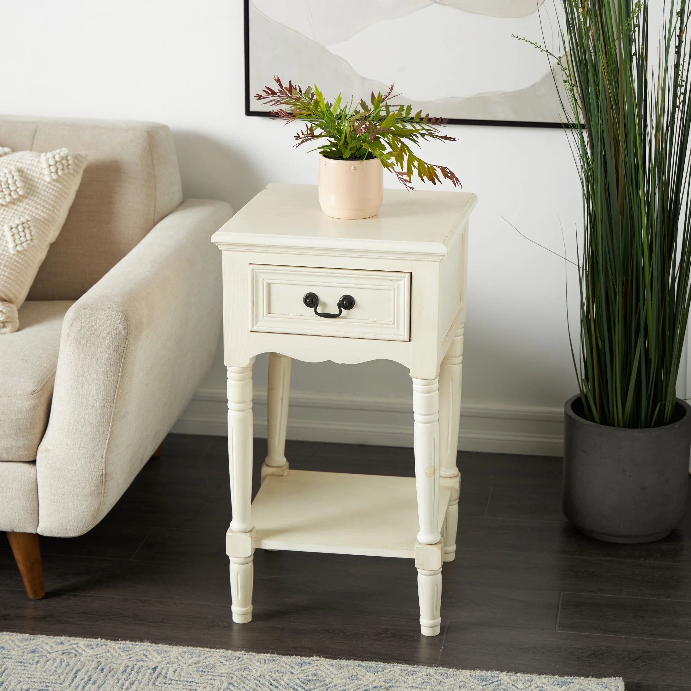 DecMode 17" x 25" Cream Wood 3 Drawer Cabinet, 1-Piece