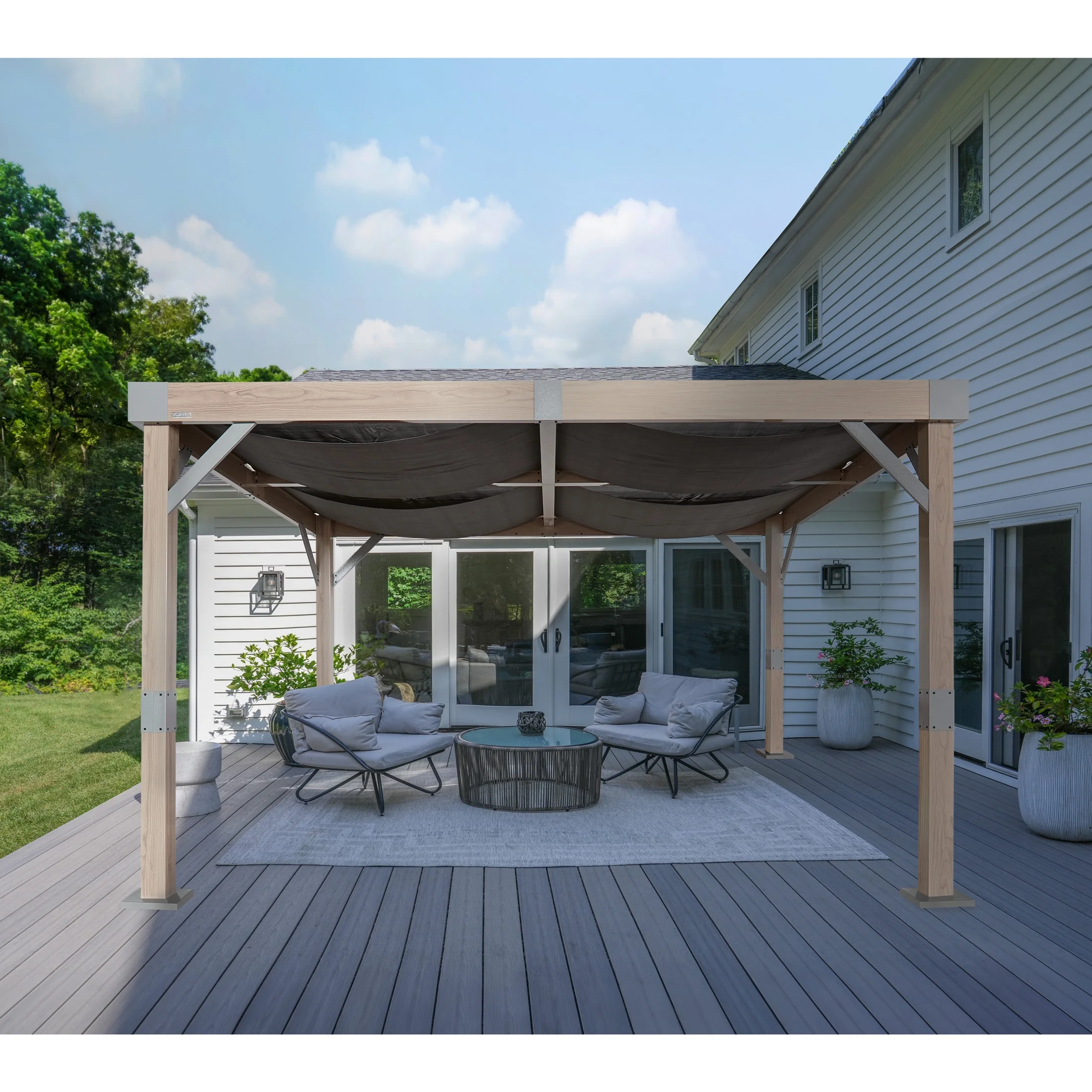 Sojag Fontana Wood Finish Aluminum Frame 10 x 12 ft Pergola