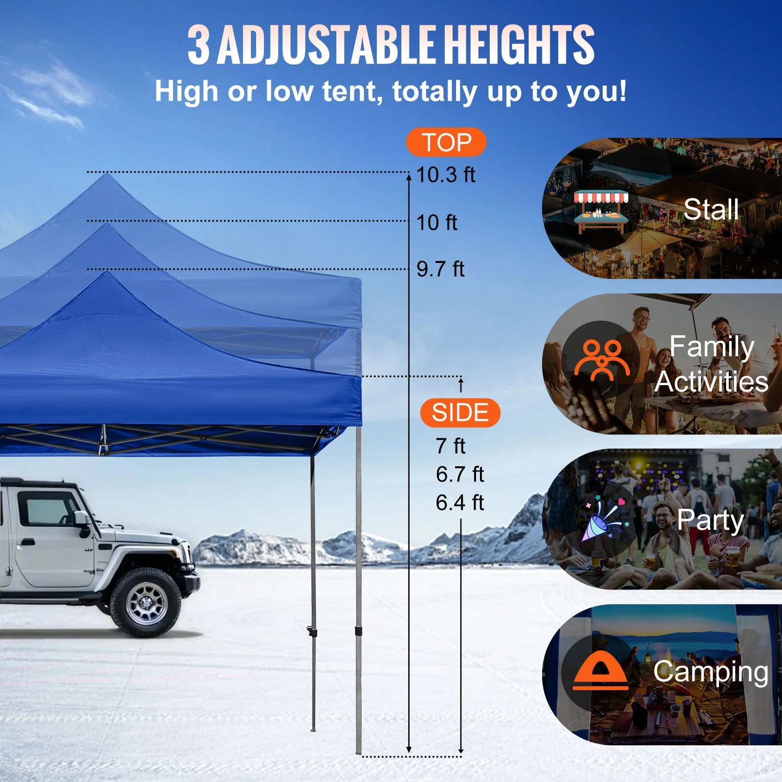 BENTISM 10' x 10' Instant Pop Up Gazebo Tent, Adjustable Height with UV Resistant