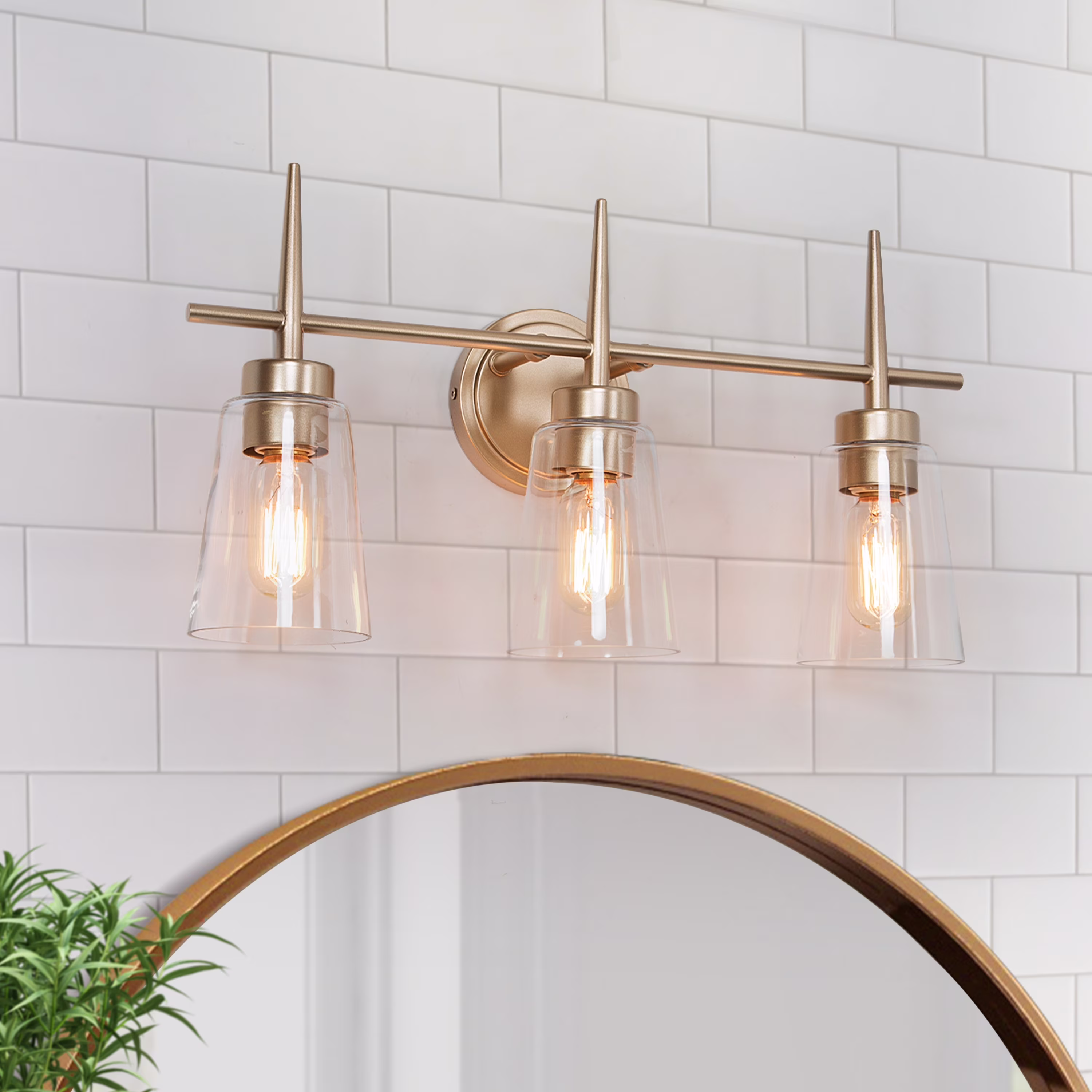Modern 4/3/2-Light Farmhouse Linear Bathroom Vanity Lights Dimmable Wall Sconces with Clear Glass Shade L 20” 3-light L20″x W6″x H 11.5″ Painted 13